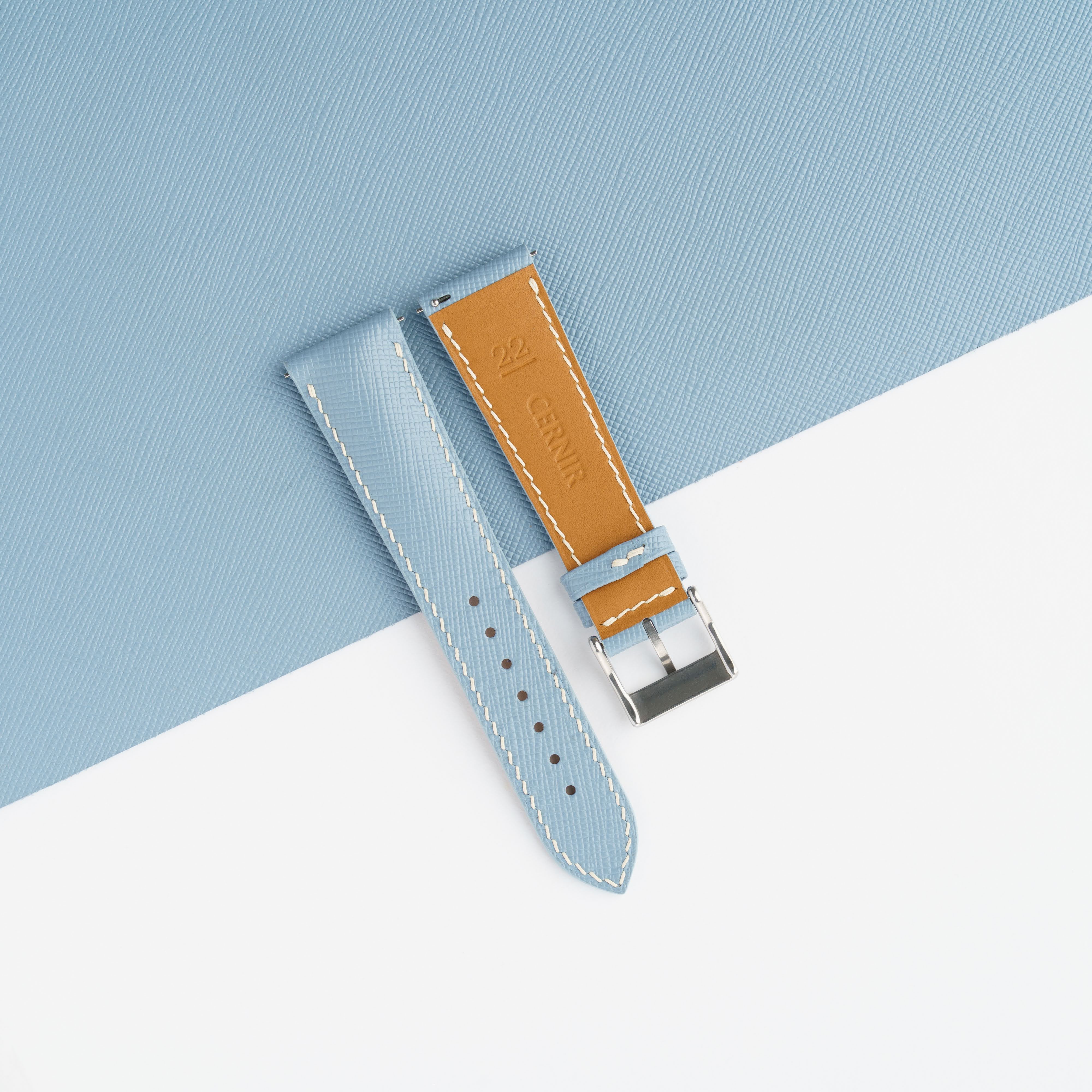 Dusty Blue Saffiano Leather Padded Watch Strap