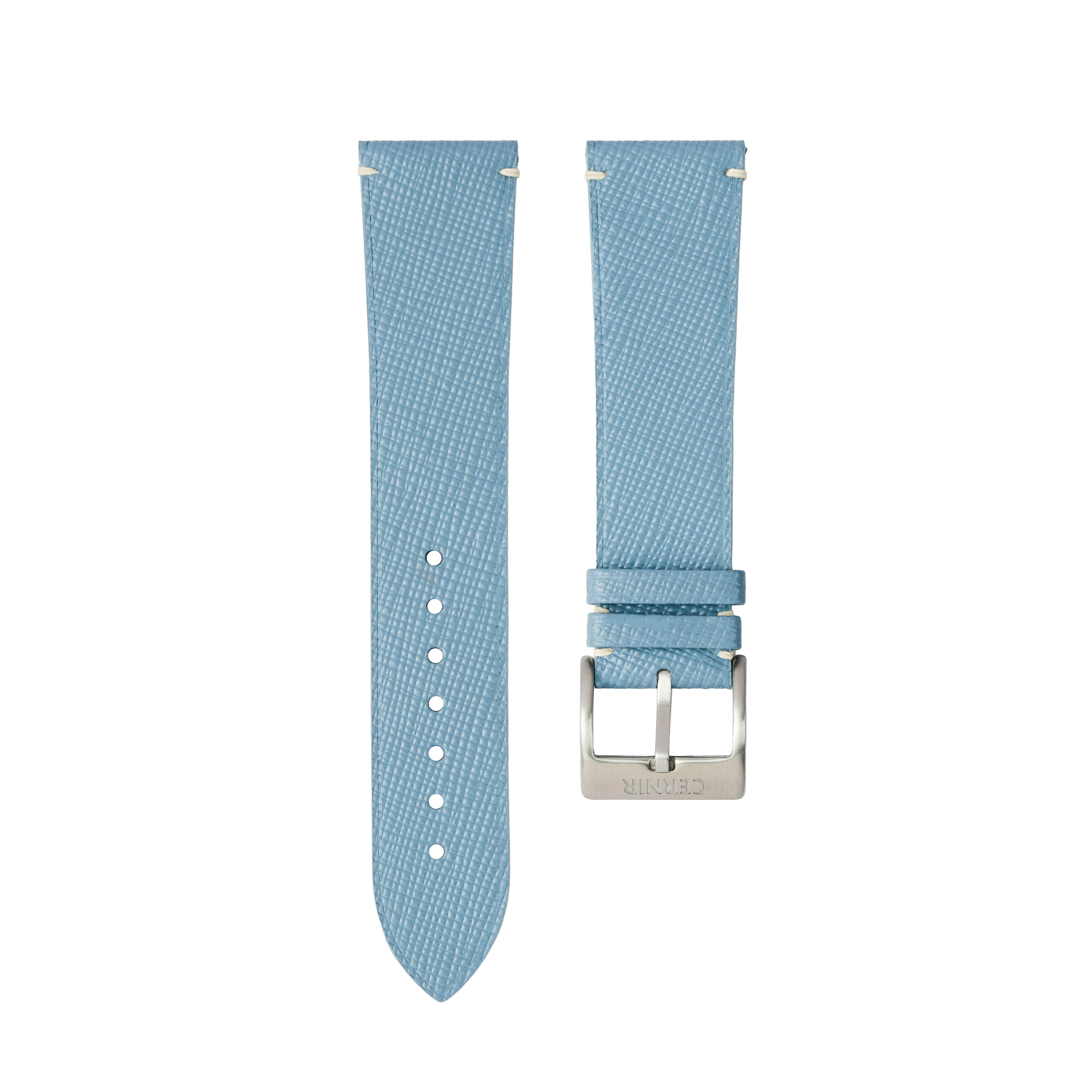 Dusty Blue Saffiano Leather Watch Strap - Stitchless Slim