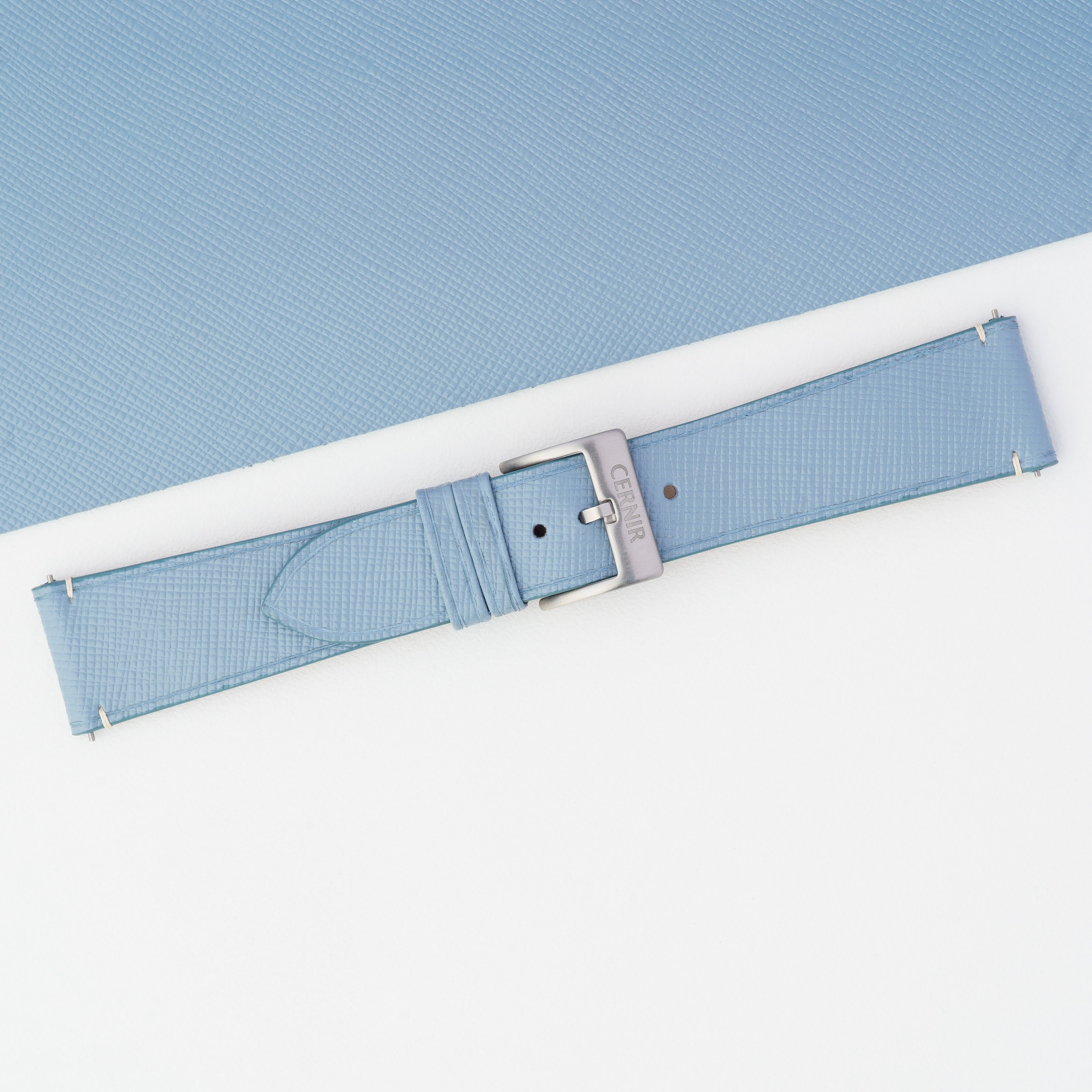 Dusty Blue Saffiano Leather Watch Strap - Stitchless Slim