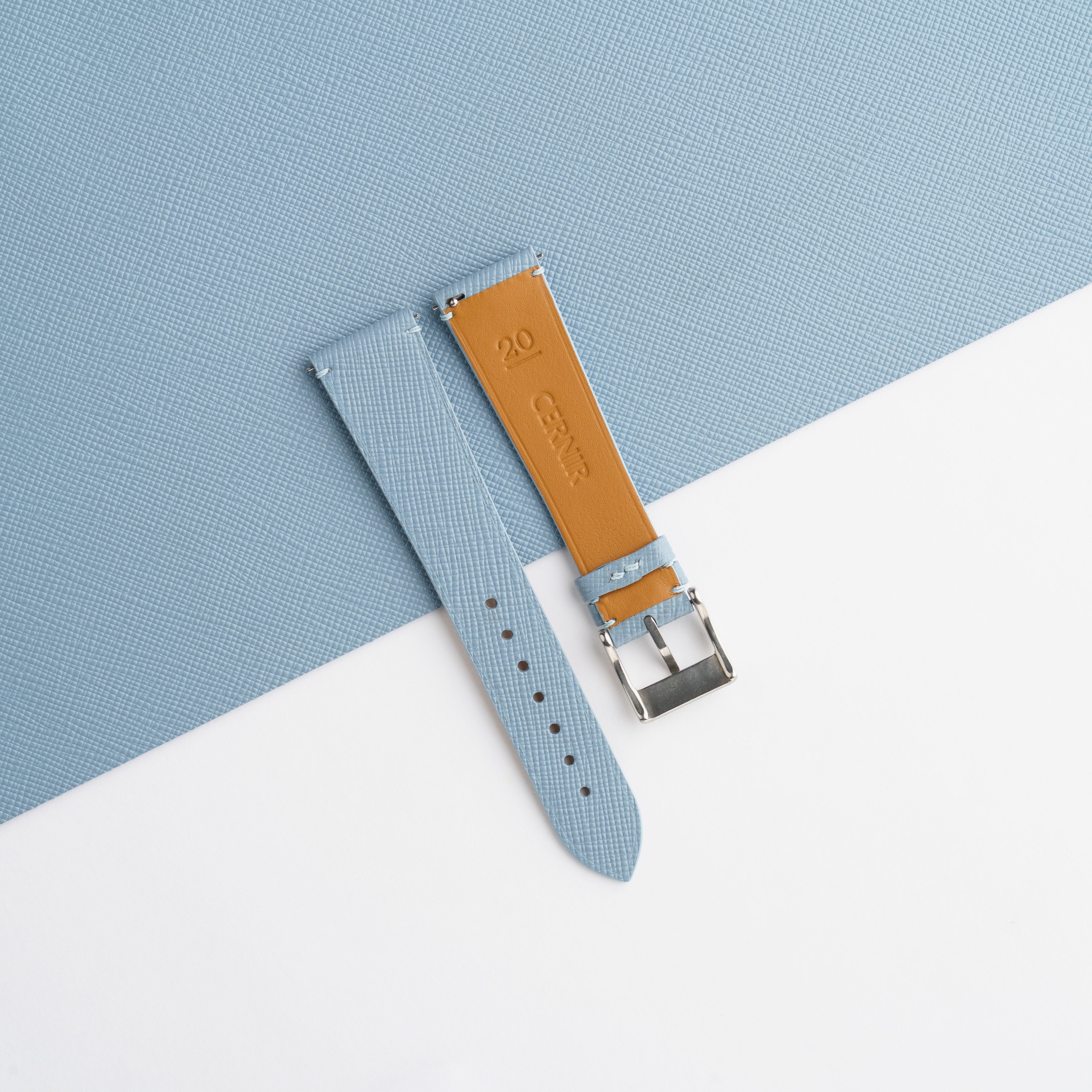 Dusty Blue Saffiano Leather Stitchless Watch Strap