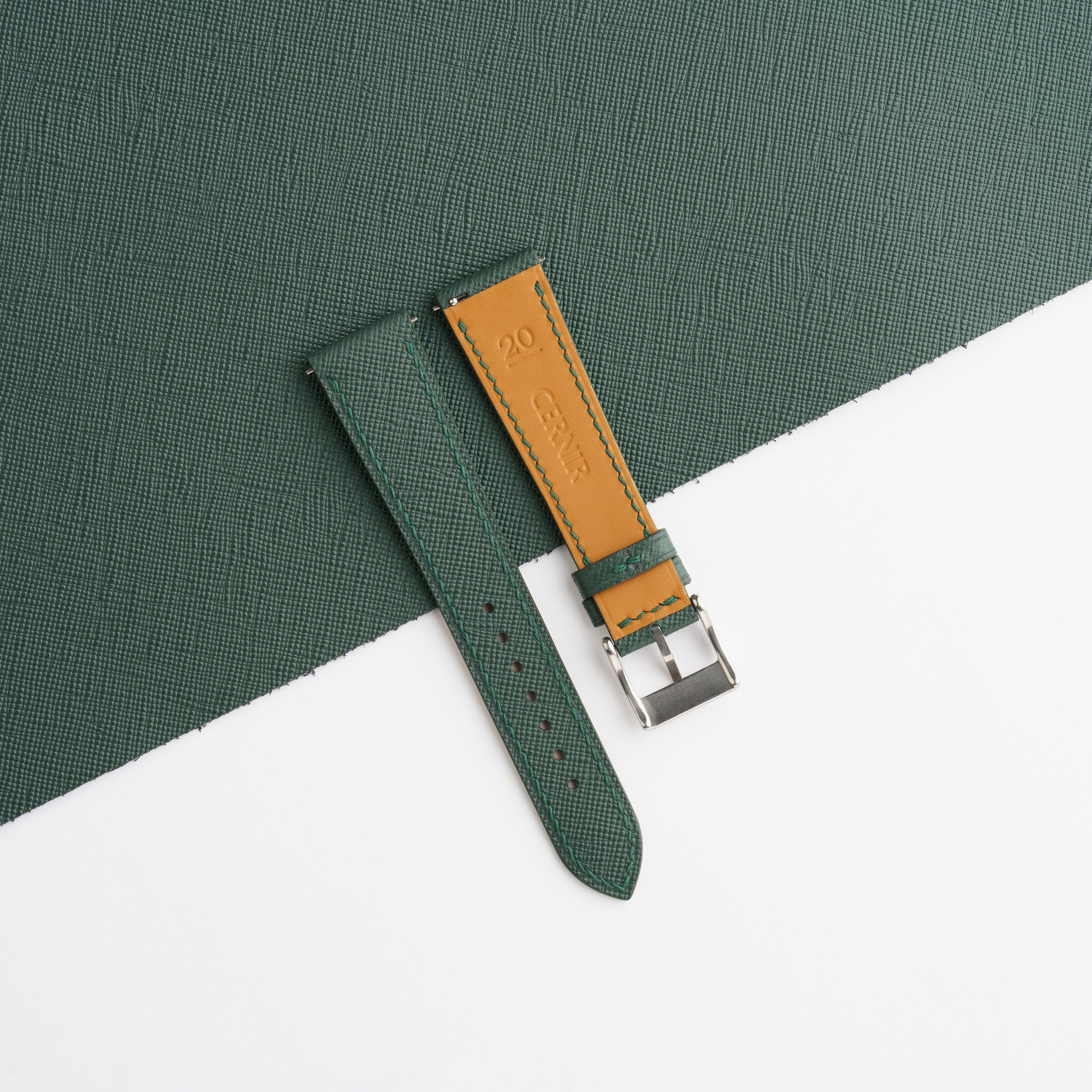 Forest Green Saffiano Leather Slim Watch Strap by Cernir