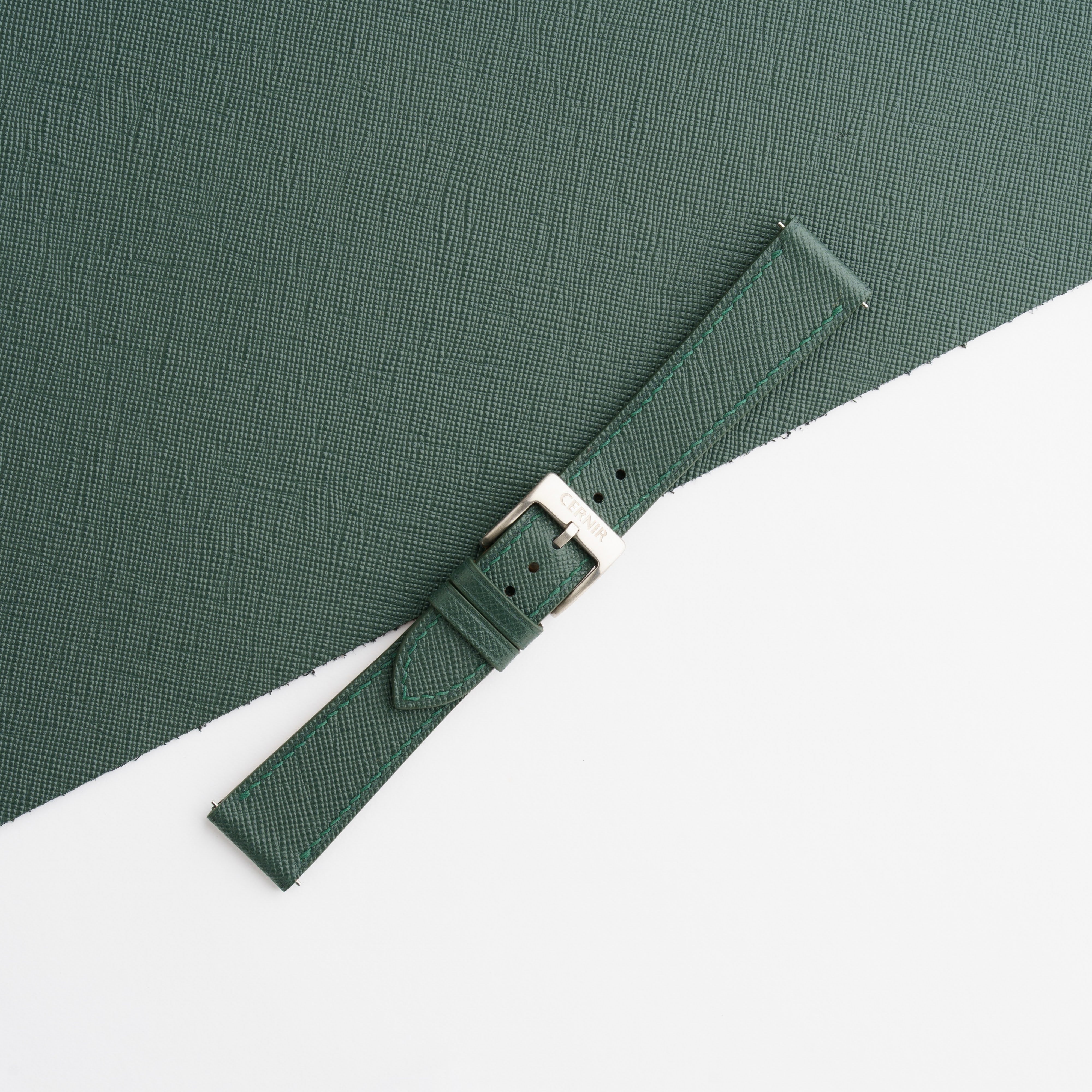 Forest Green Saffiano Leather Slim Watch Strap by Cernir