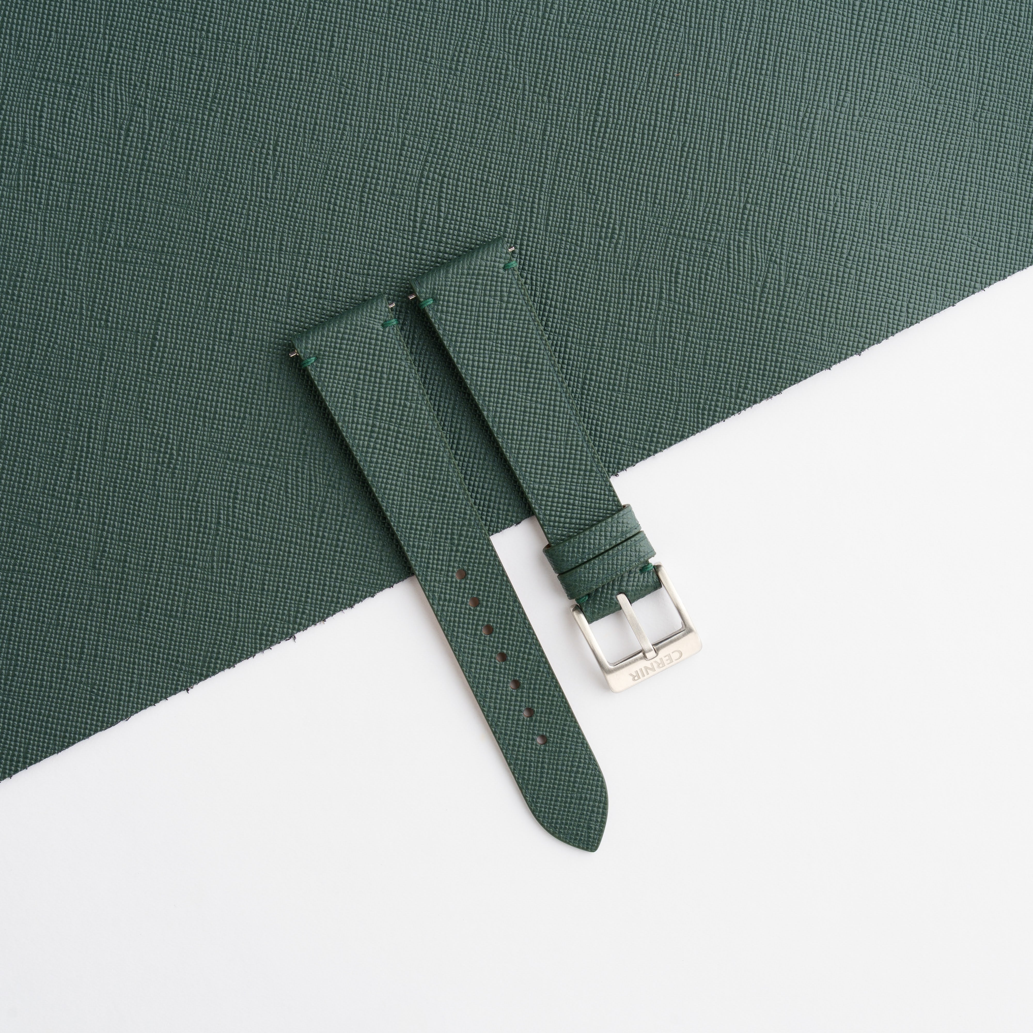 Forest Green Saffiano Leather Stitchless Watch Strap