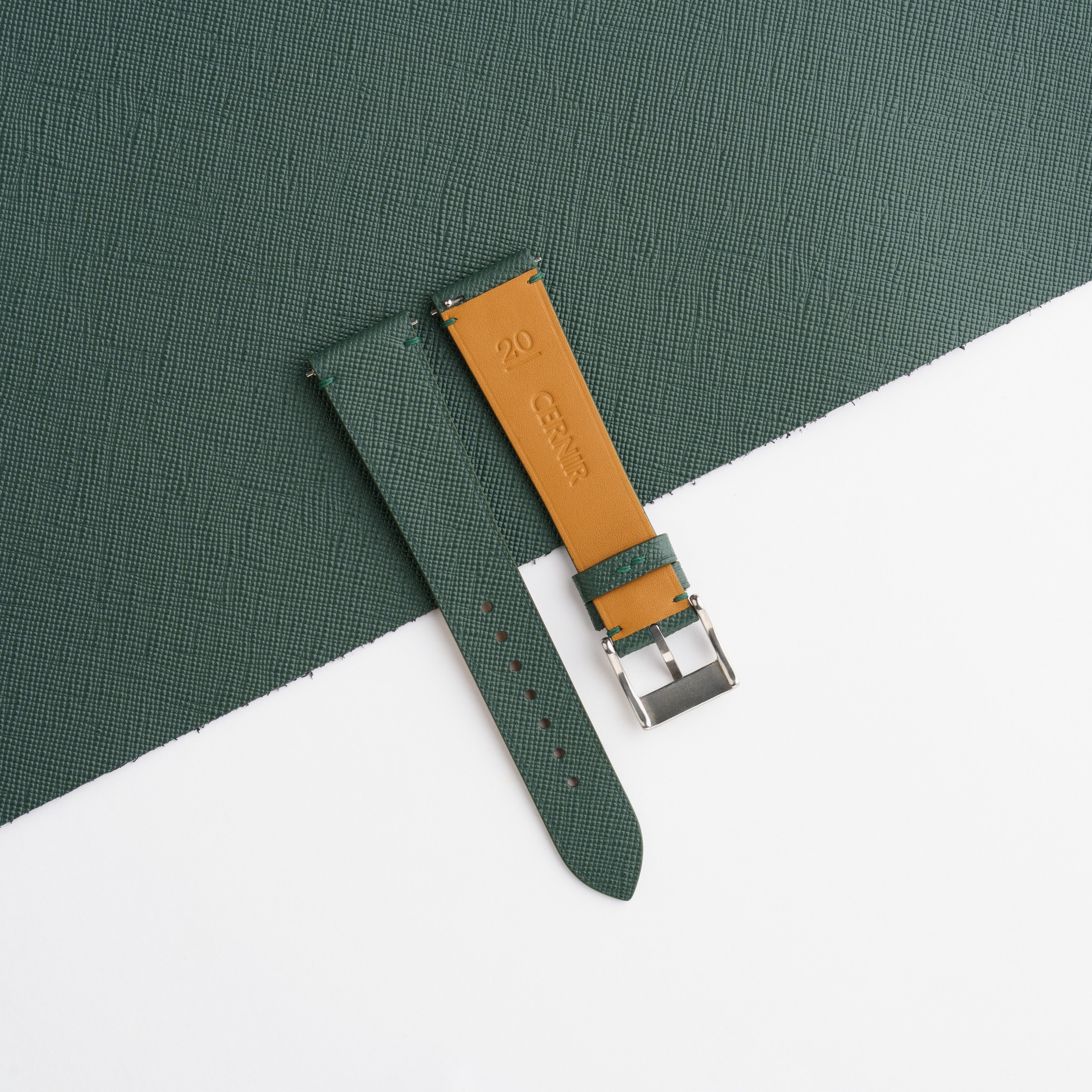 Forest Green Saffiano Leather Stitchless Watch Strap