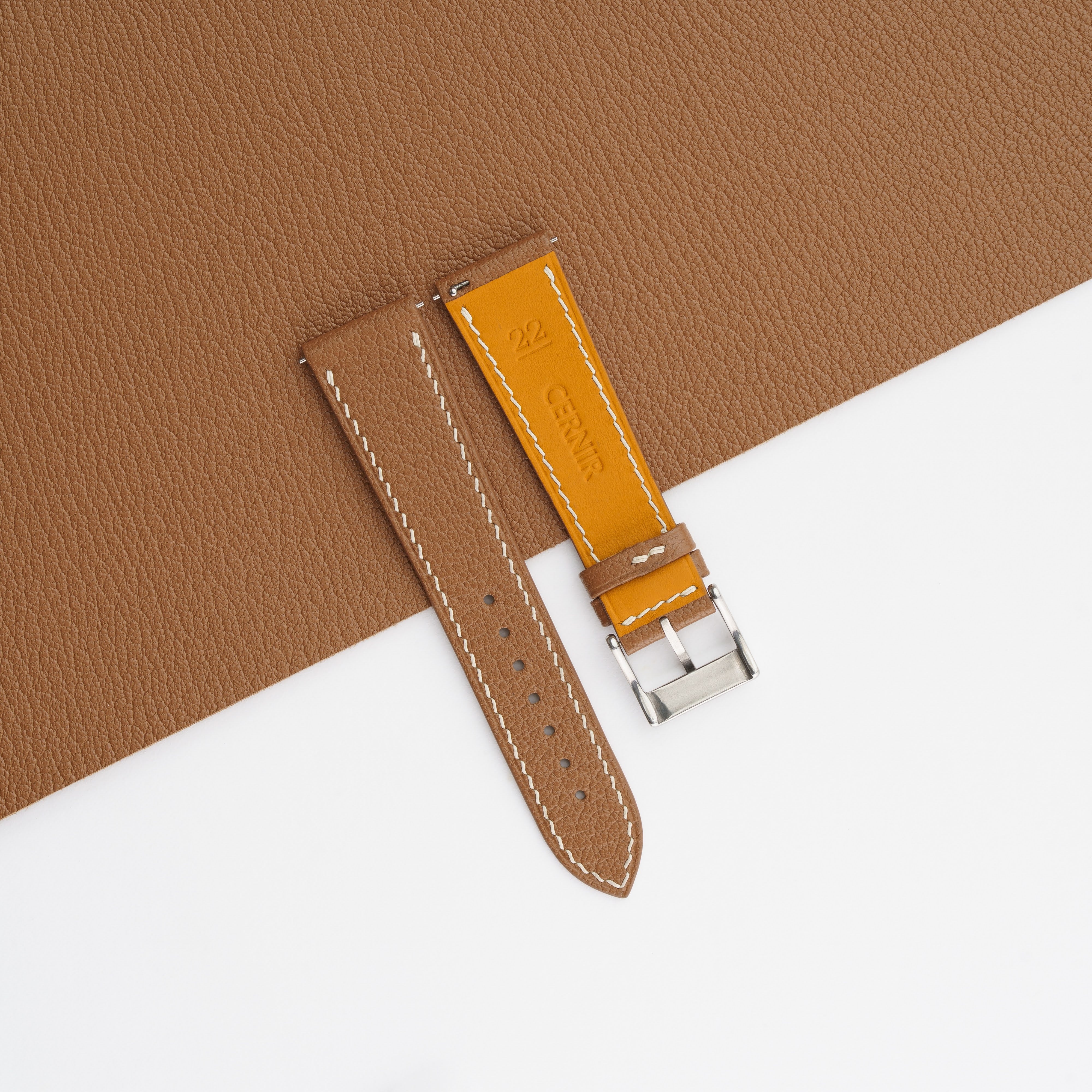 Golden Brown Alran Chevre Sully Leather Slim Watch Strap