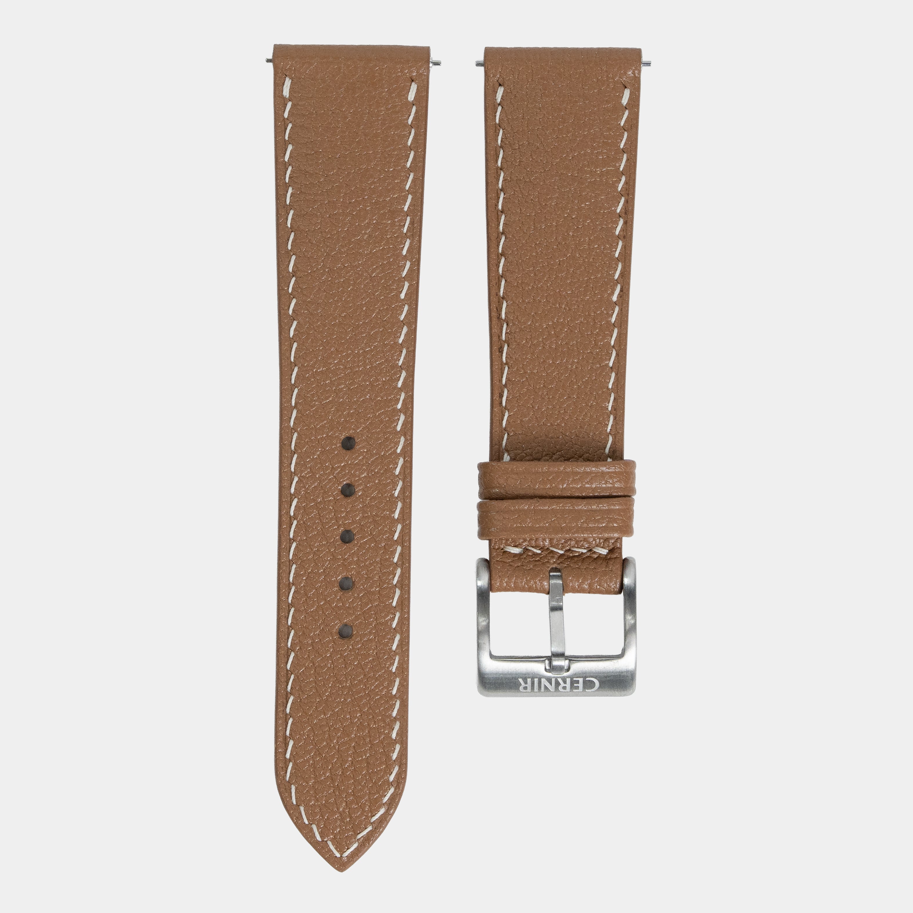 Golden Brown Alran Chevre Sully Leather Watch Strap - Slim - Cream Stitch