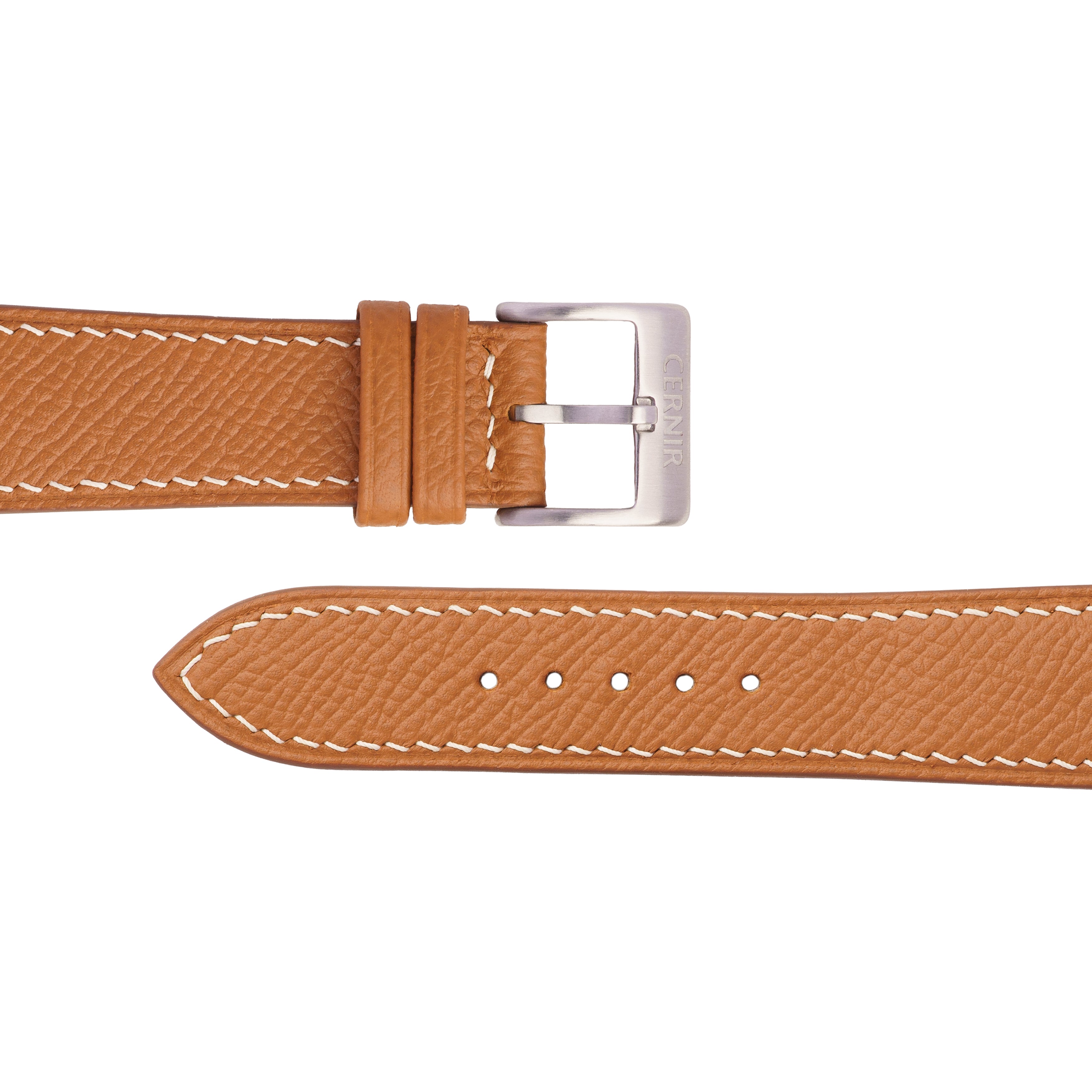 Golden Brown Epsom Leather Watch Strap - Slim - Cream Stitch
