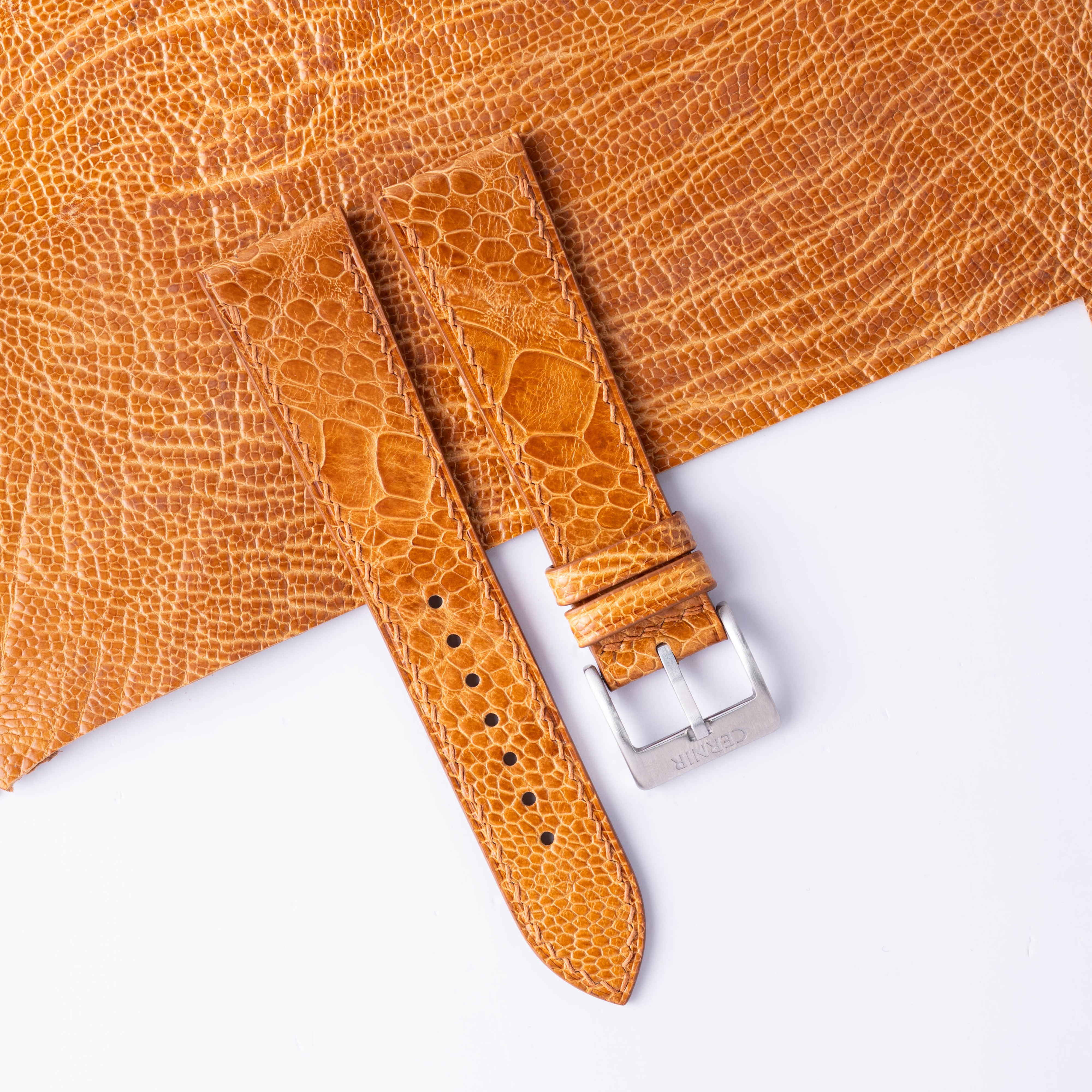 Golden Brown Ostrich Leather Slim Watch Strap