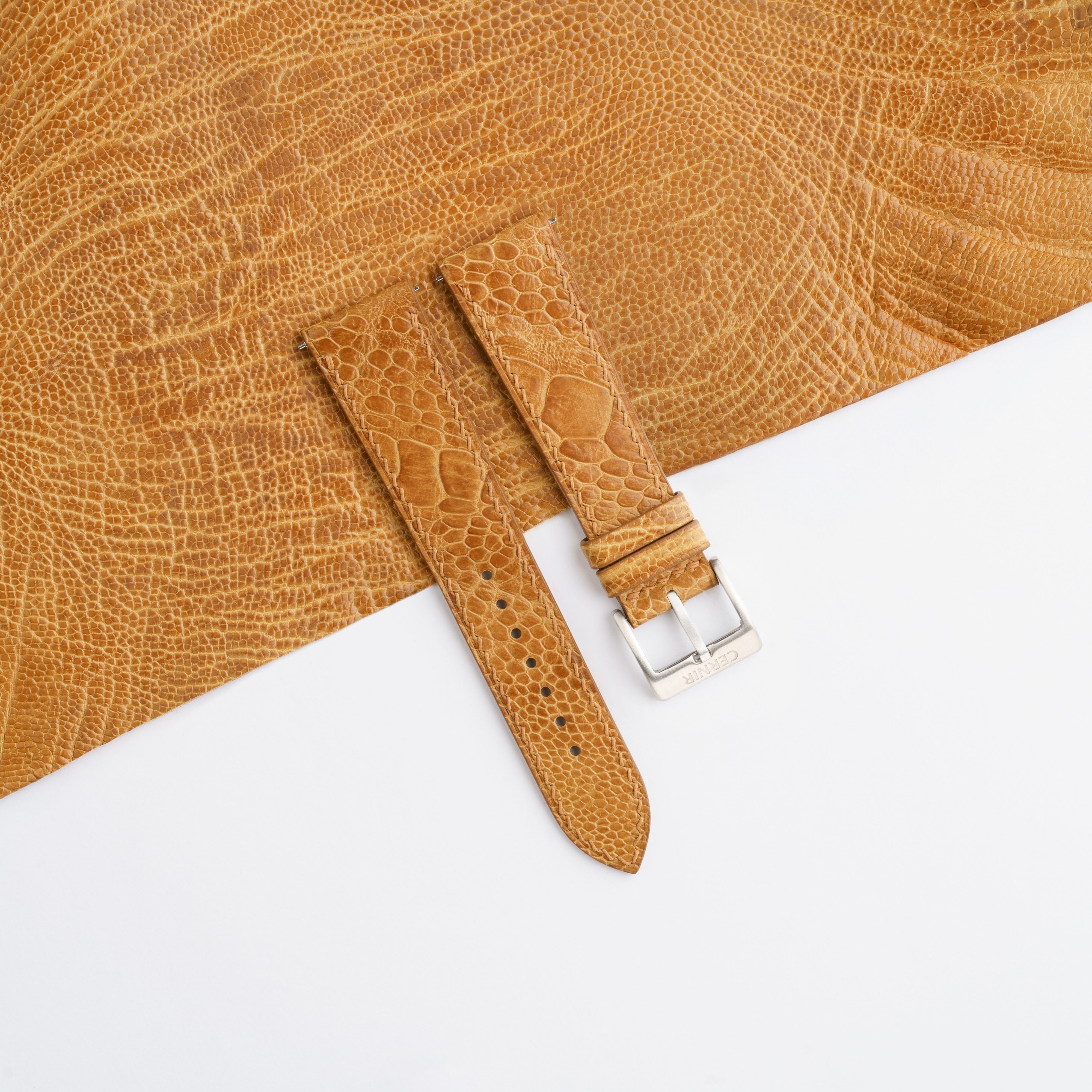 Golden Brown Ostrich Leather Slim Watch Strap