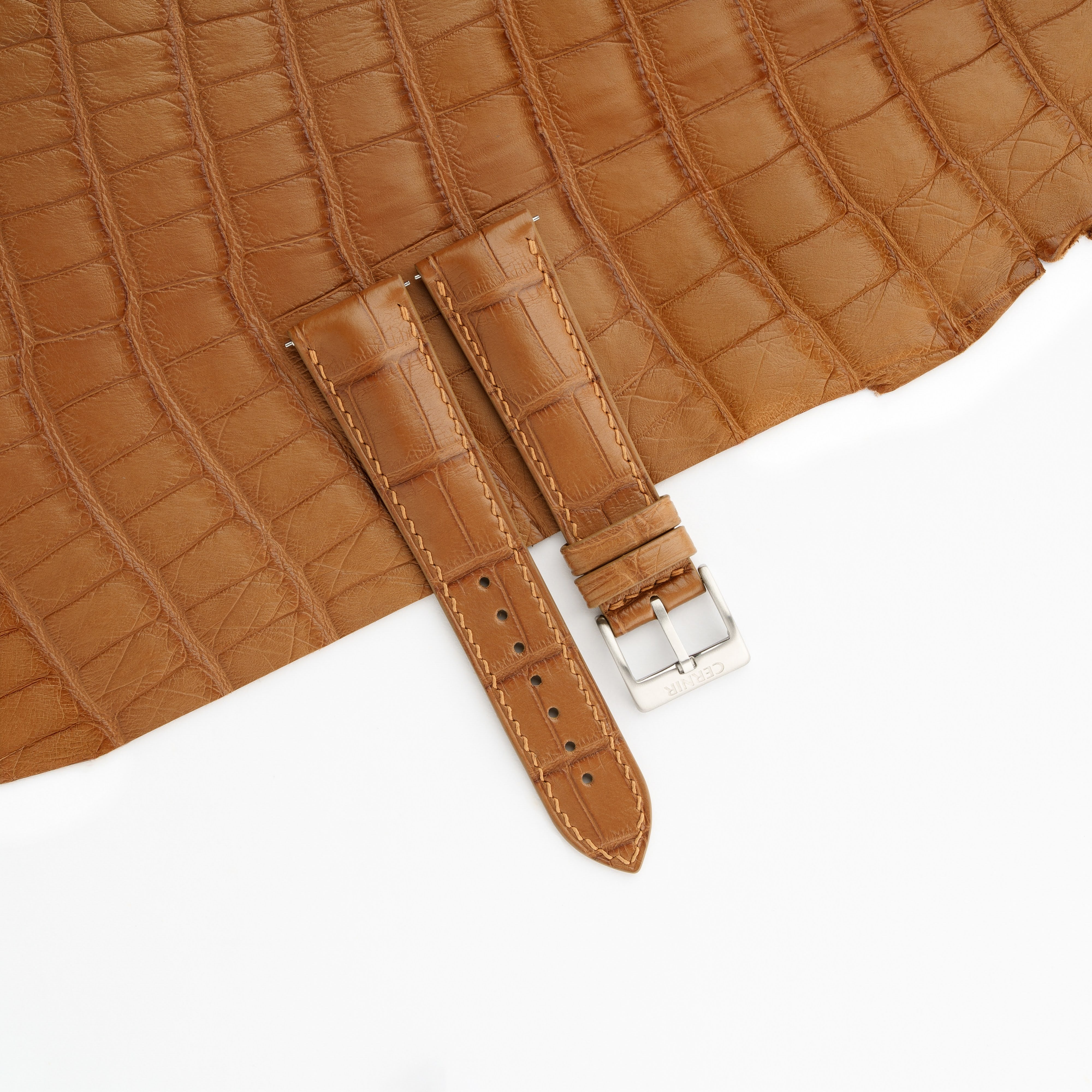 Golden Brown Alligator Leather Padded Watch Strap