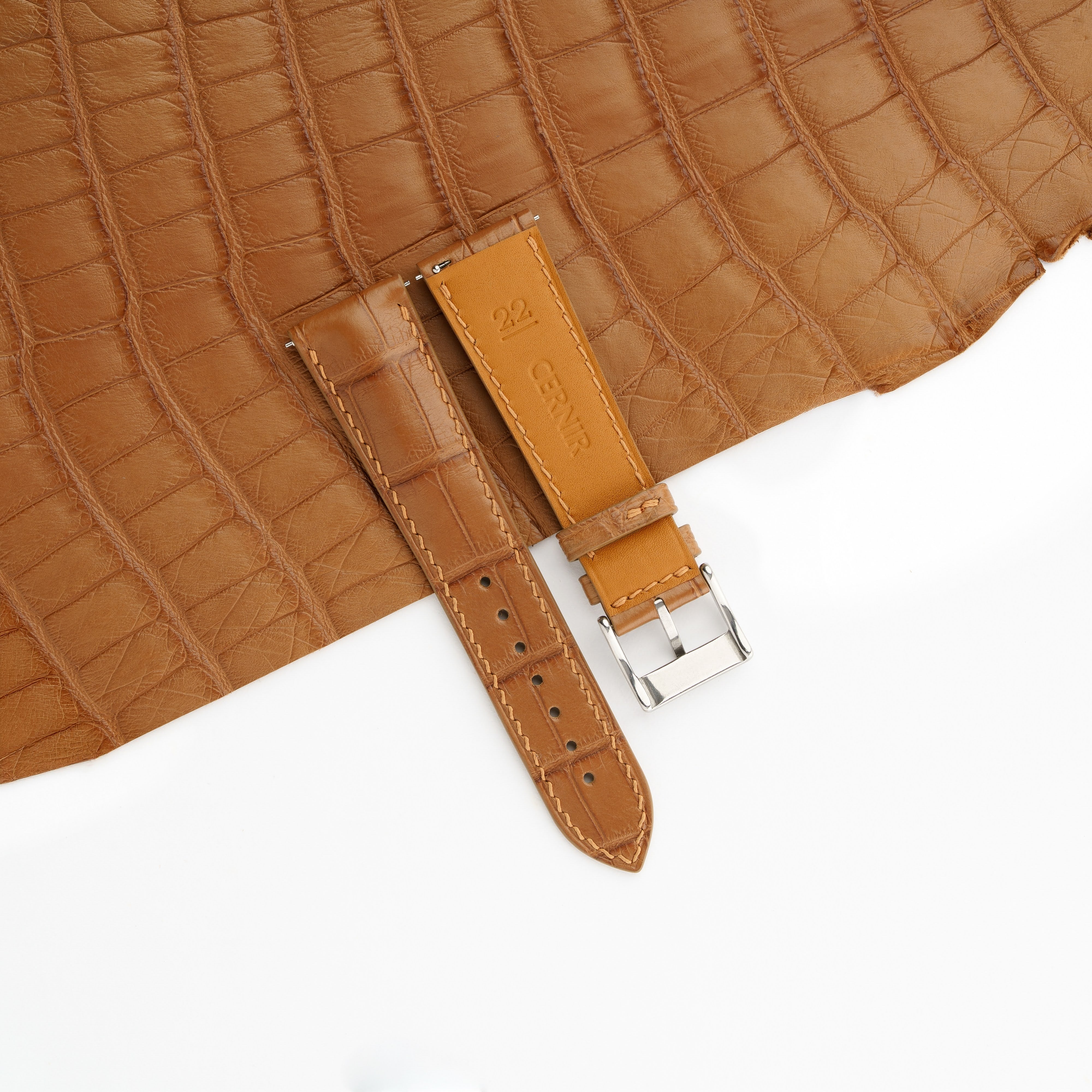 Golden Brown Alligator Leather Padded Watch Strap