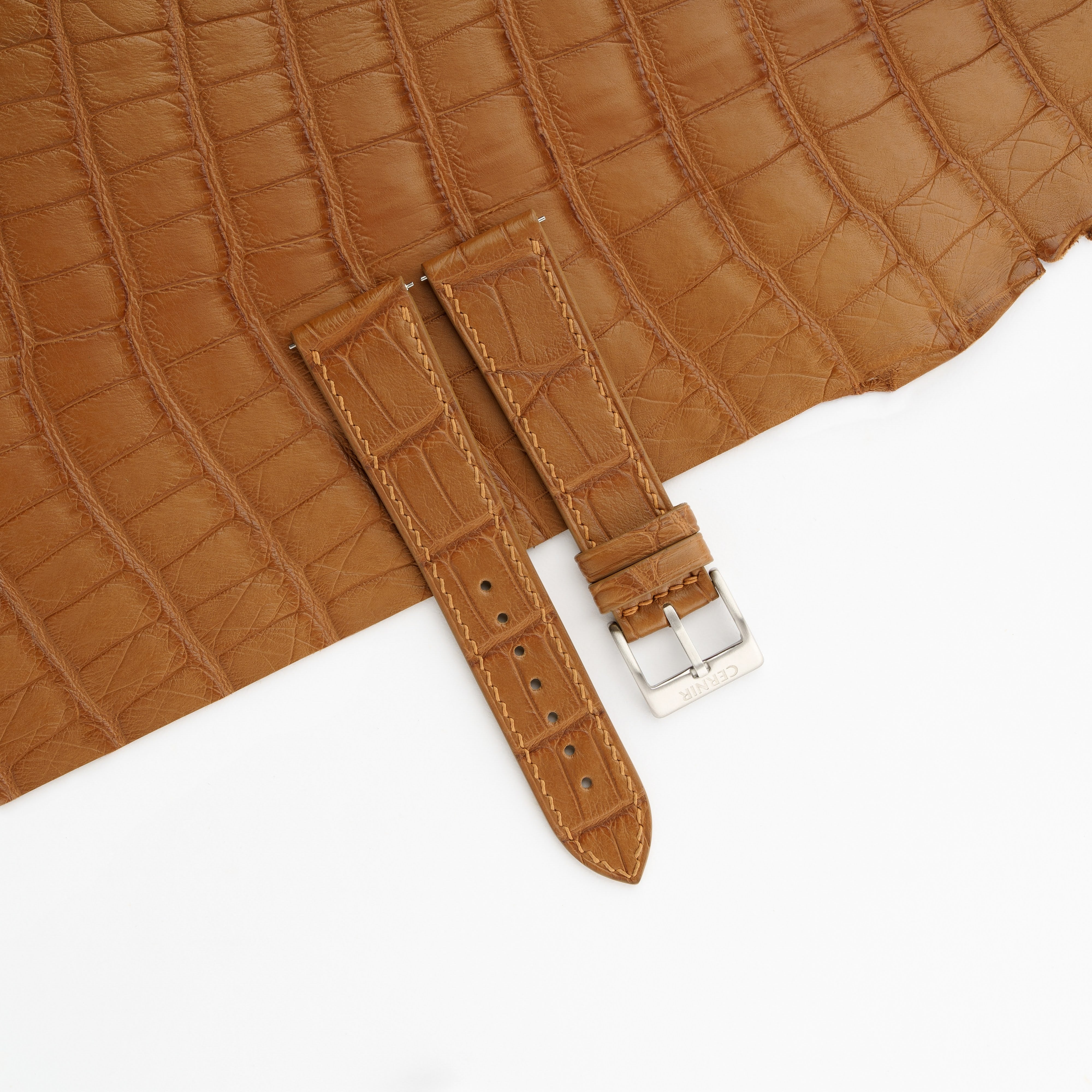 Golden Brown Alligator Leather Slim Watch Strap