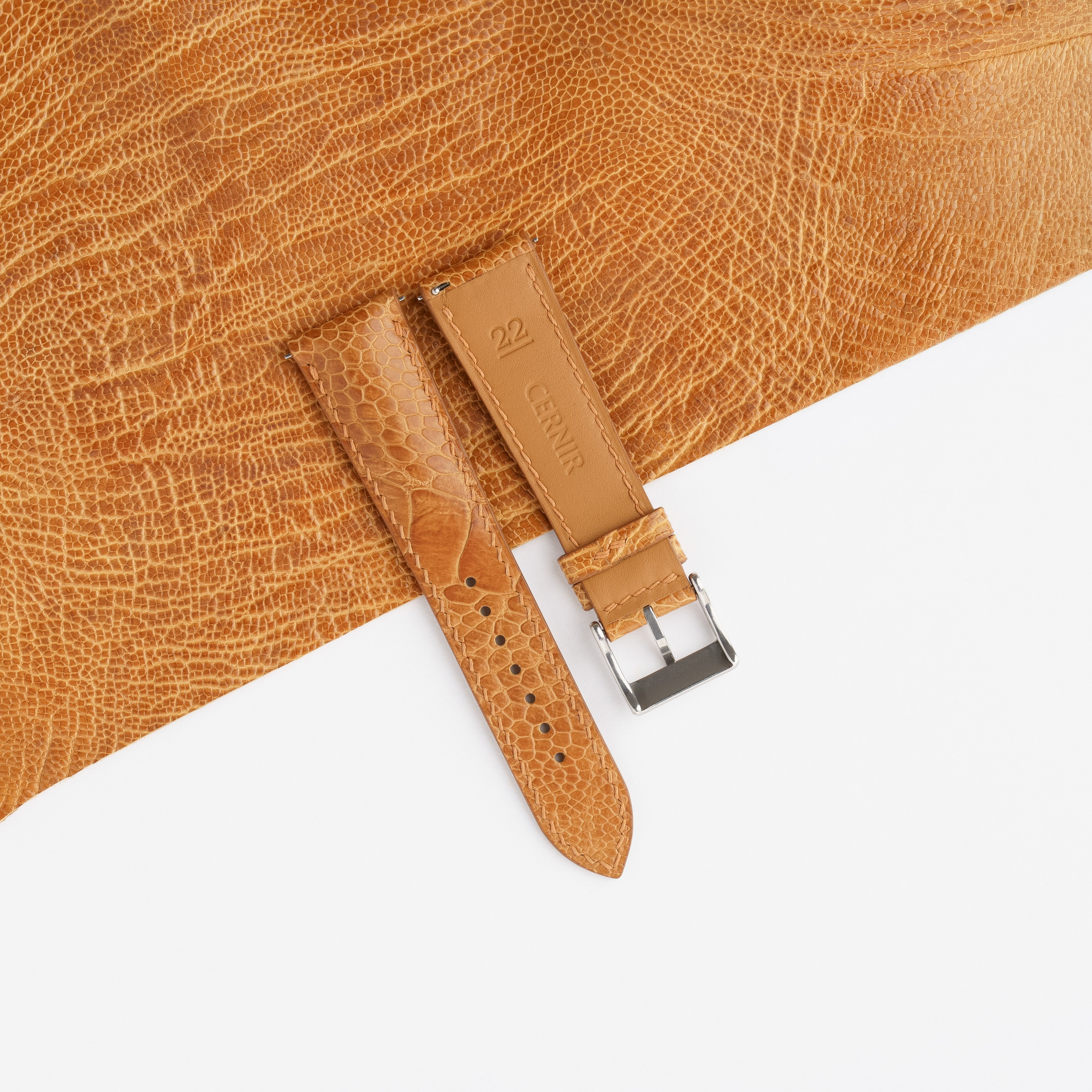 Golden Brown Ostrich Leather Padded Watch Strap