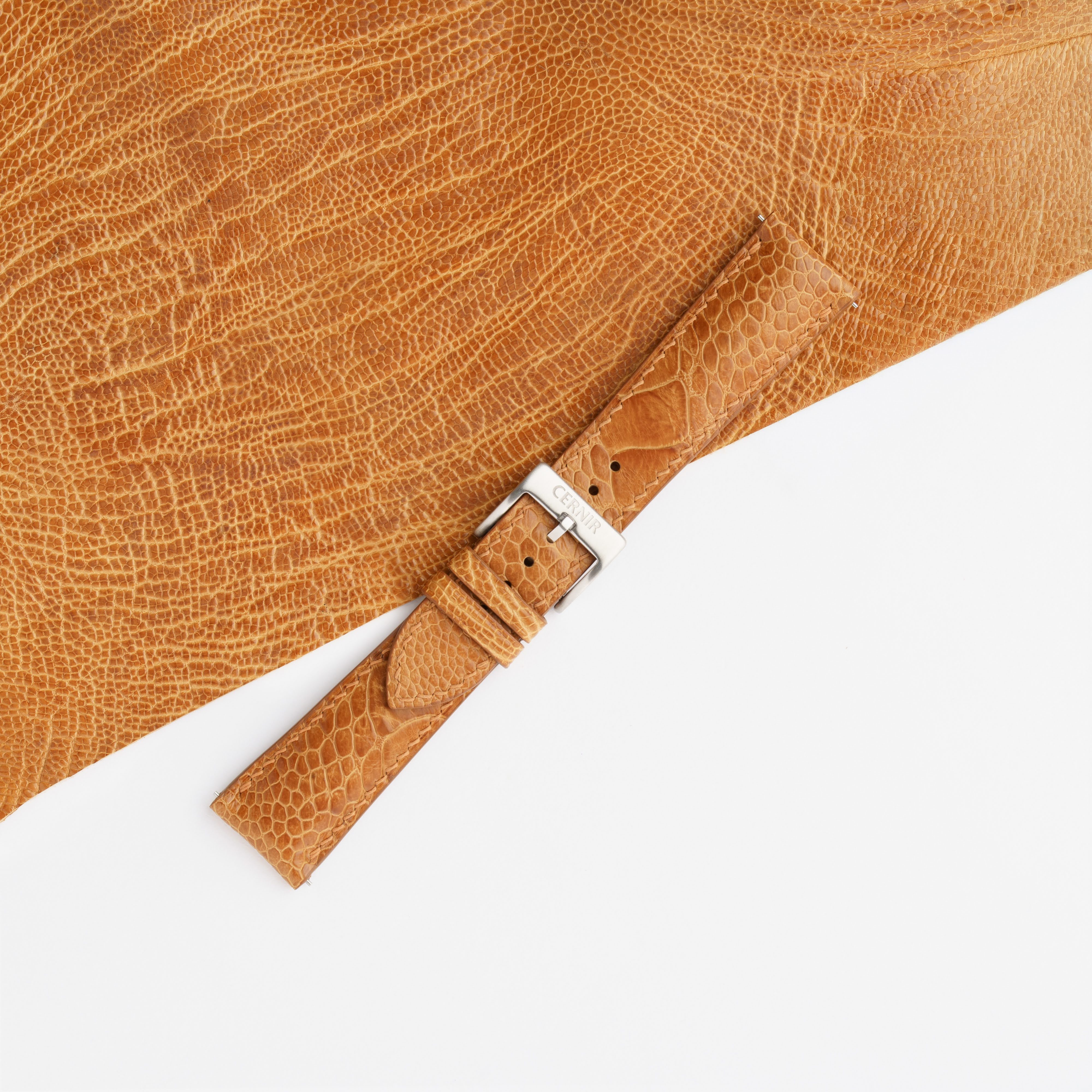 Golden Brown Ostrich Leather Padded Watch Strap