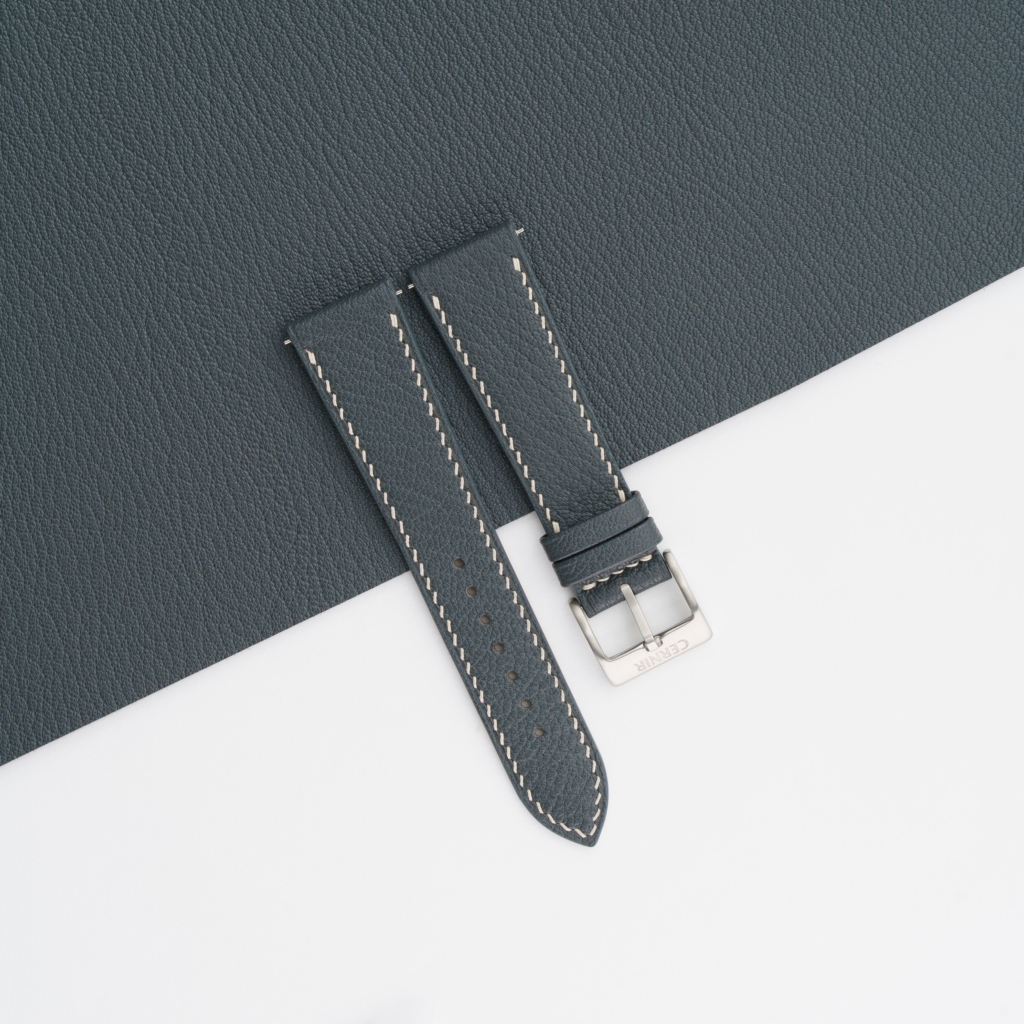 Grey Alran Chevre Sully Leather Slim Watch Strap