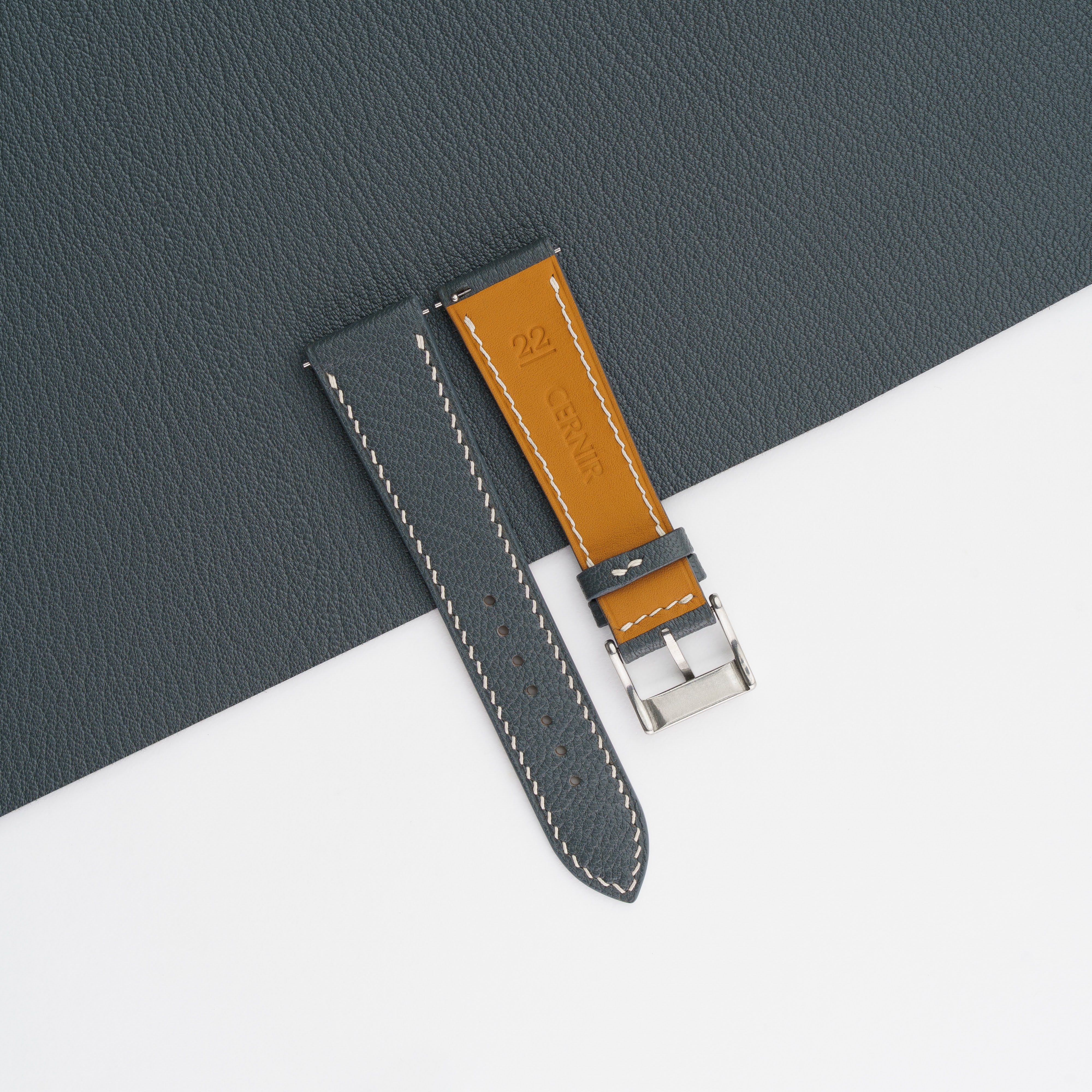 Grey Alran Chevre Sully Leather Slim Watch Strap