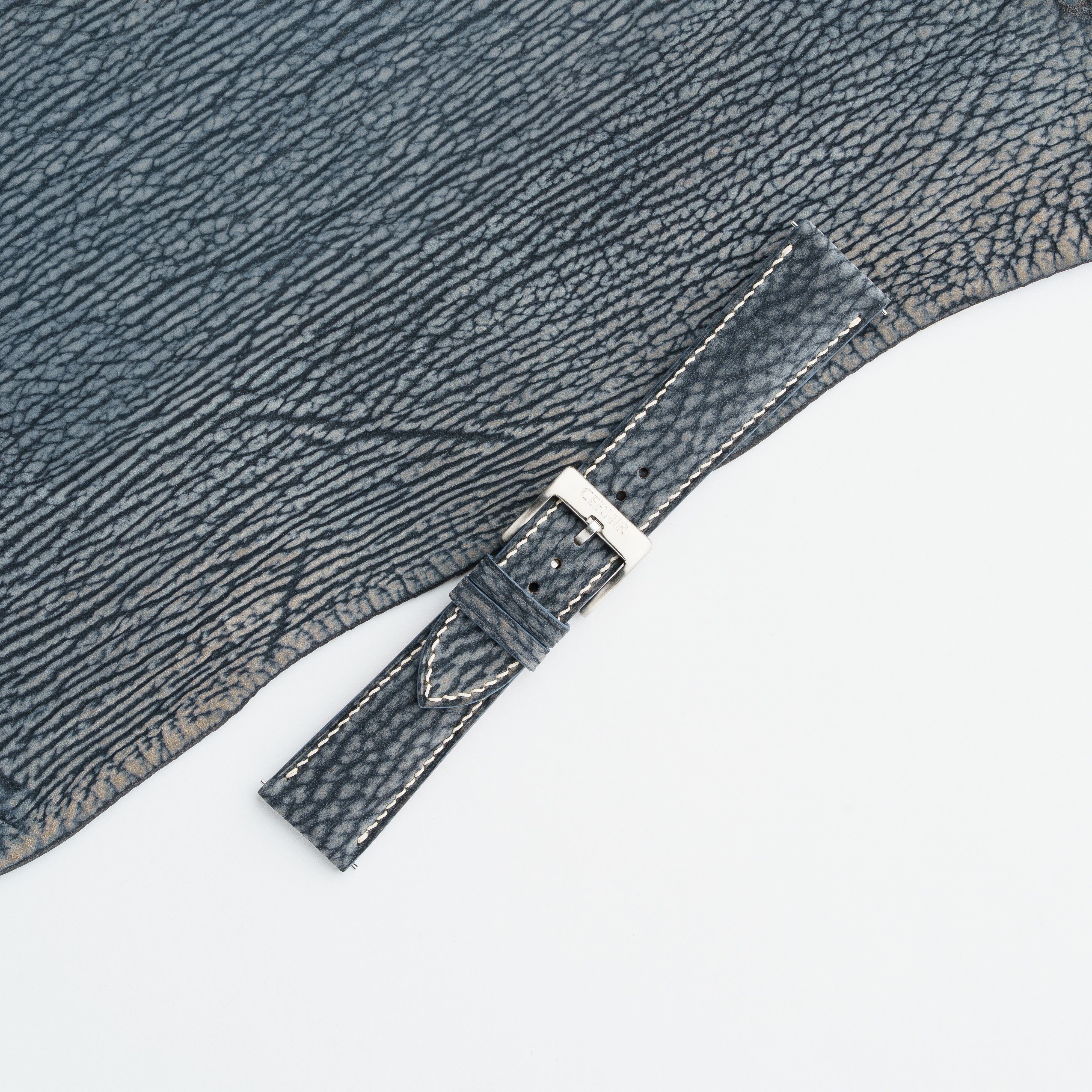 Grey Blue Shark Leather Padded Watch Strap