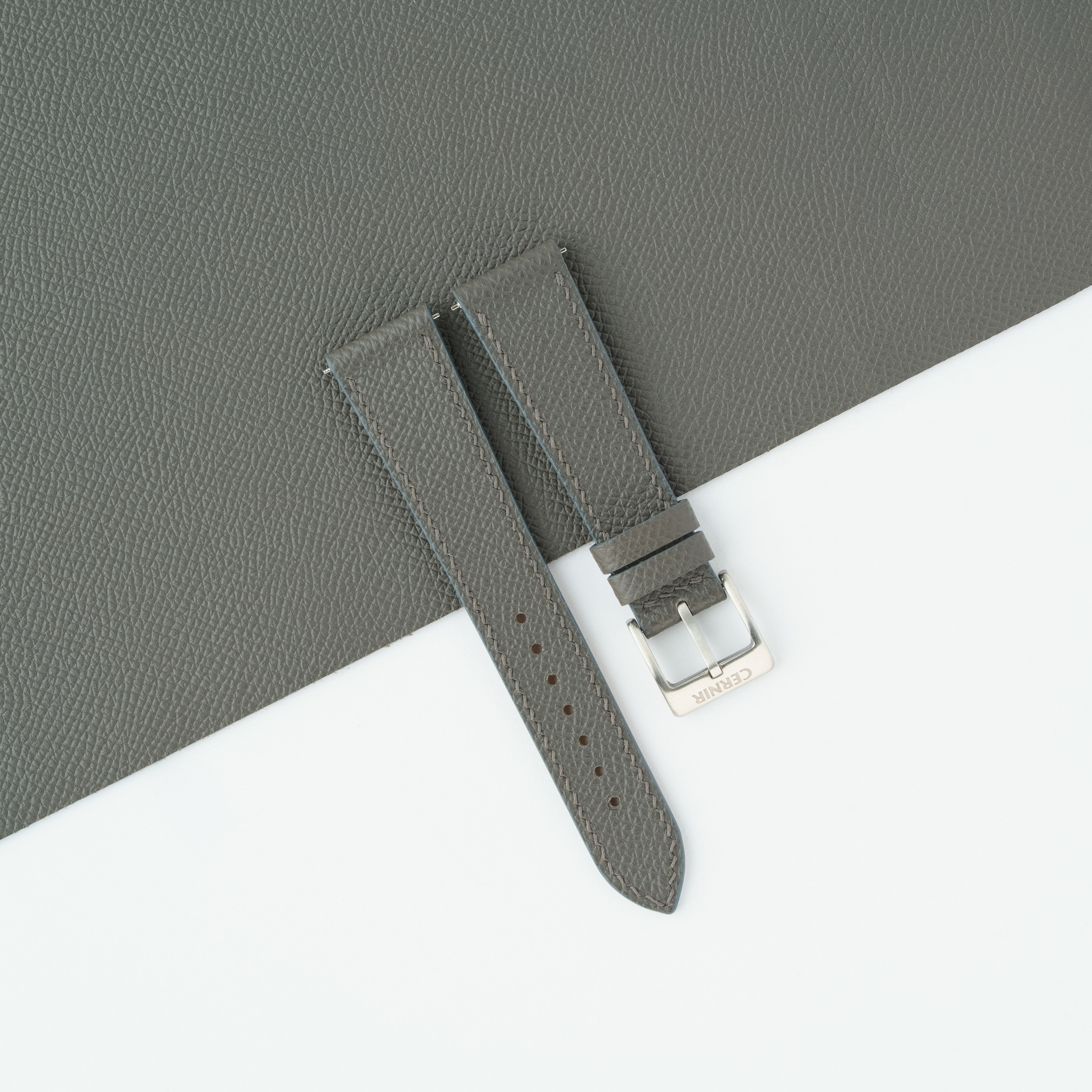 Grey Epsom Leather Slim Watch Strap