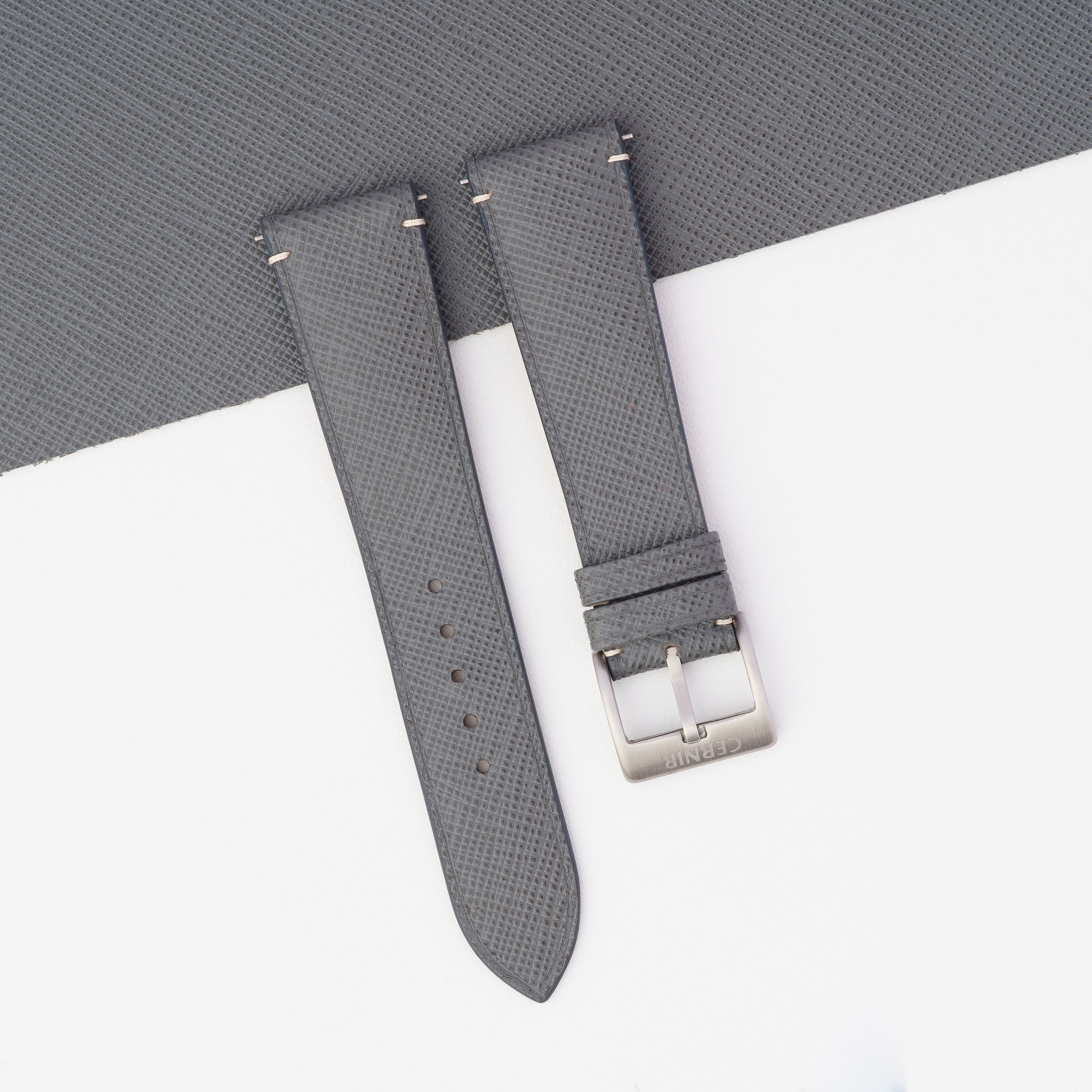 Grey Saffiano Leather Slim Watch Strap - Stitchless