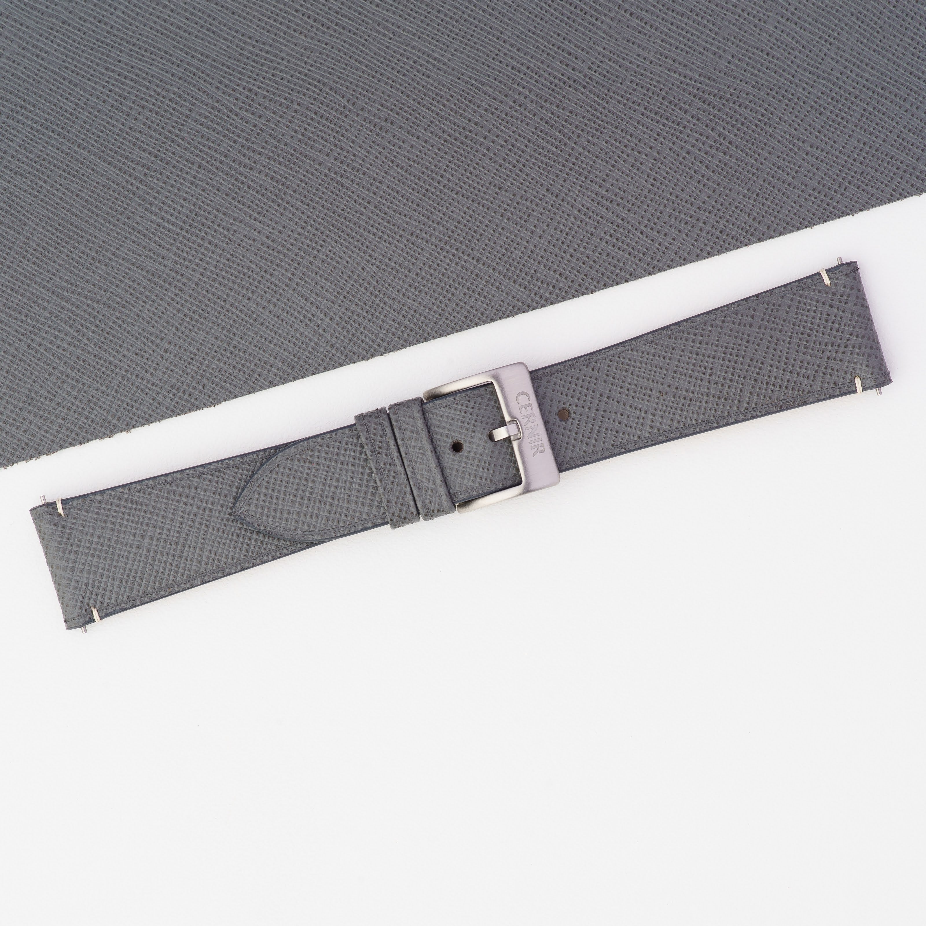 Grey Saffiano Leather Slim Watch Strap - Stitchless