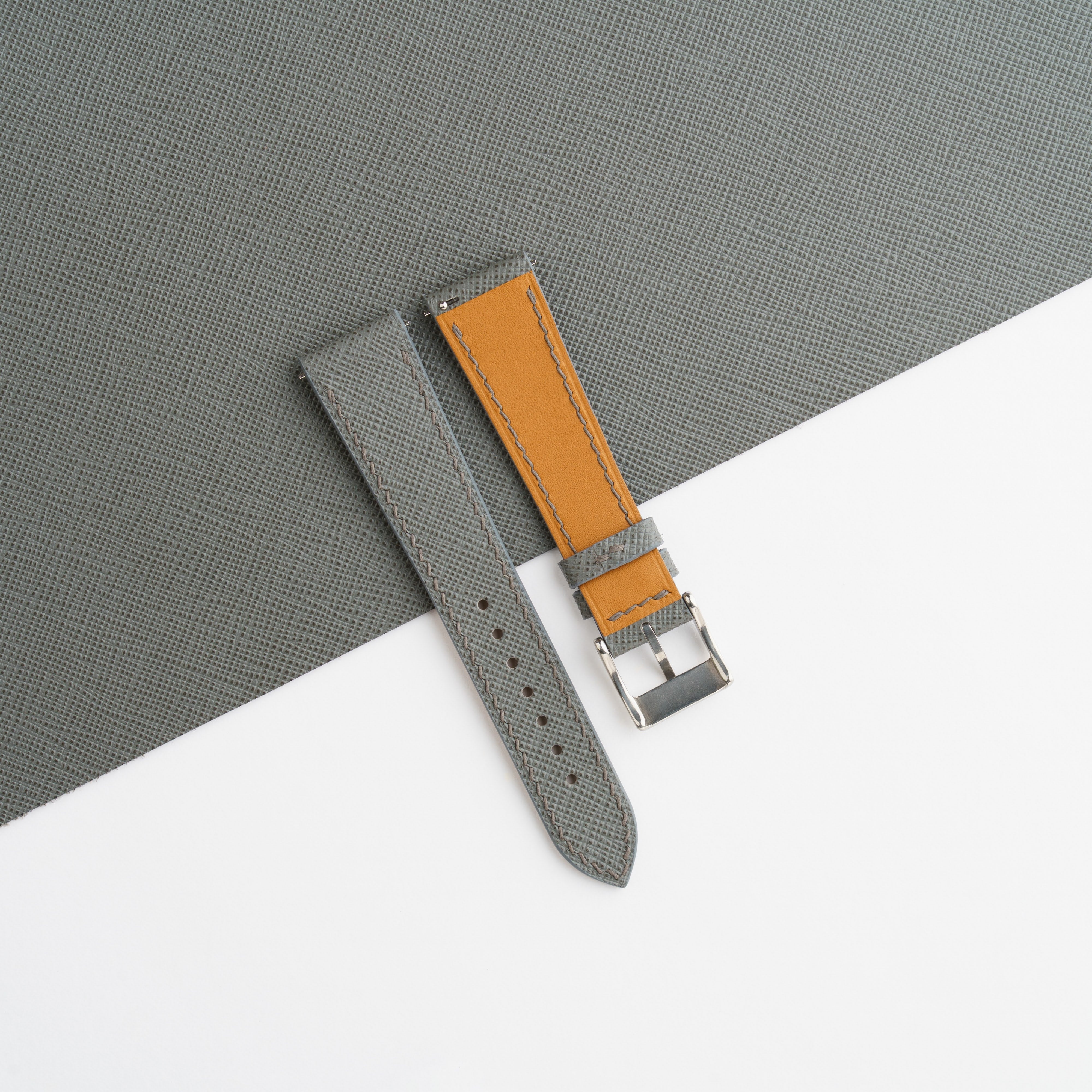 Grey Saffiano Leather Slim Watch Strap by Cernir