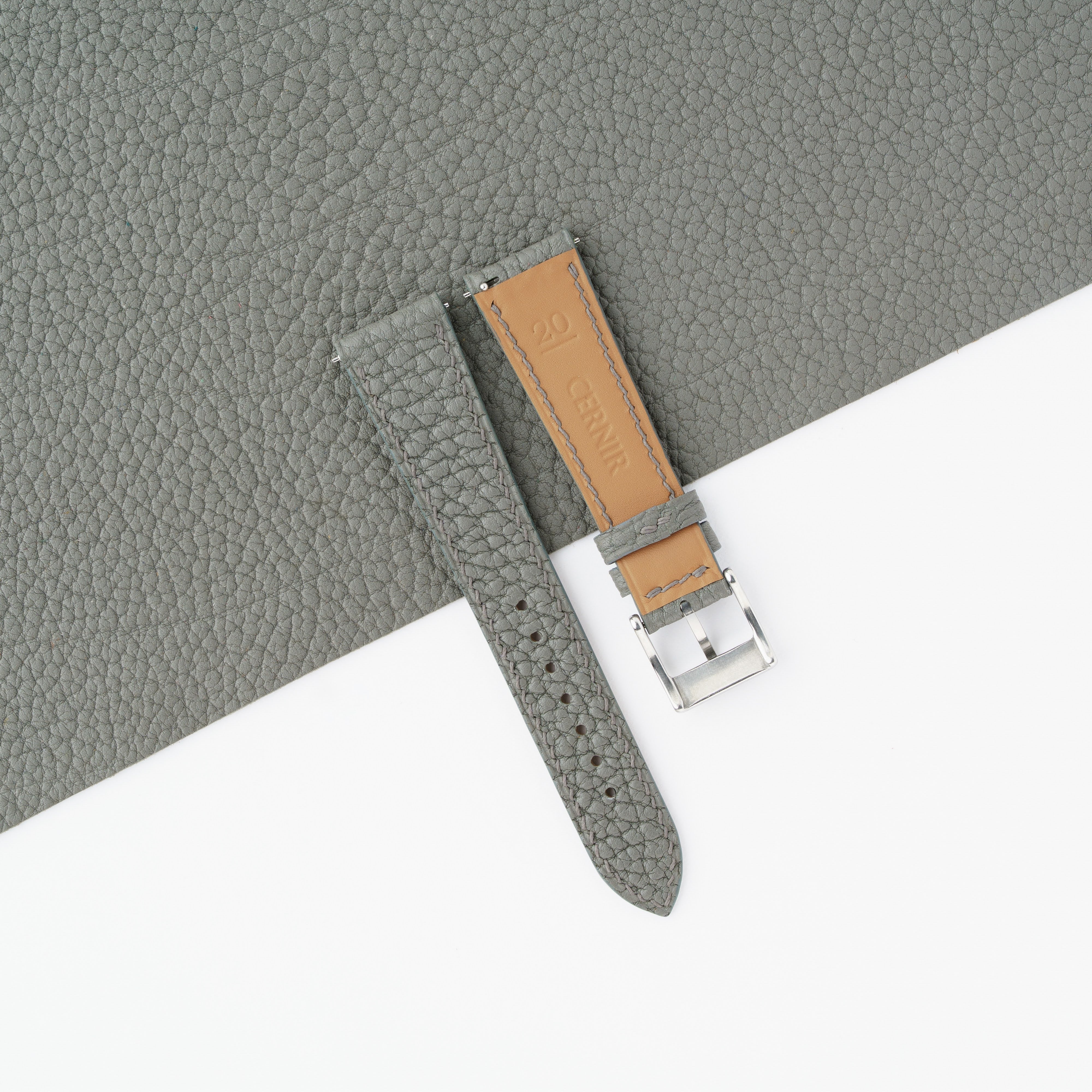 Grey Togo Leather Slim Watch Strap