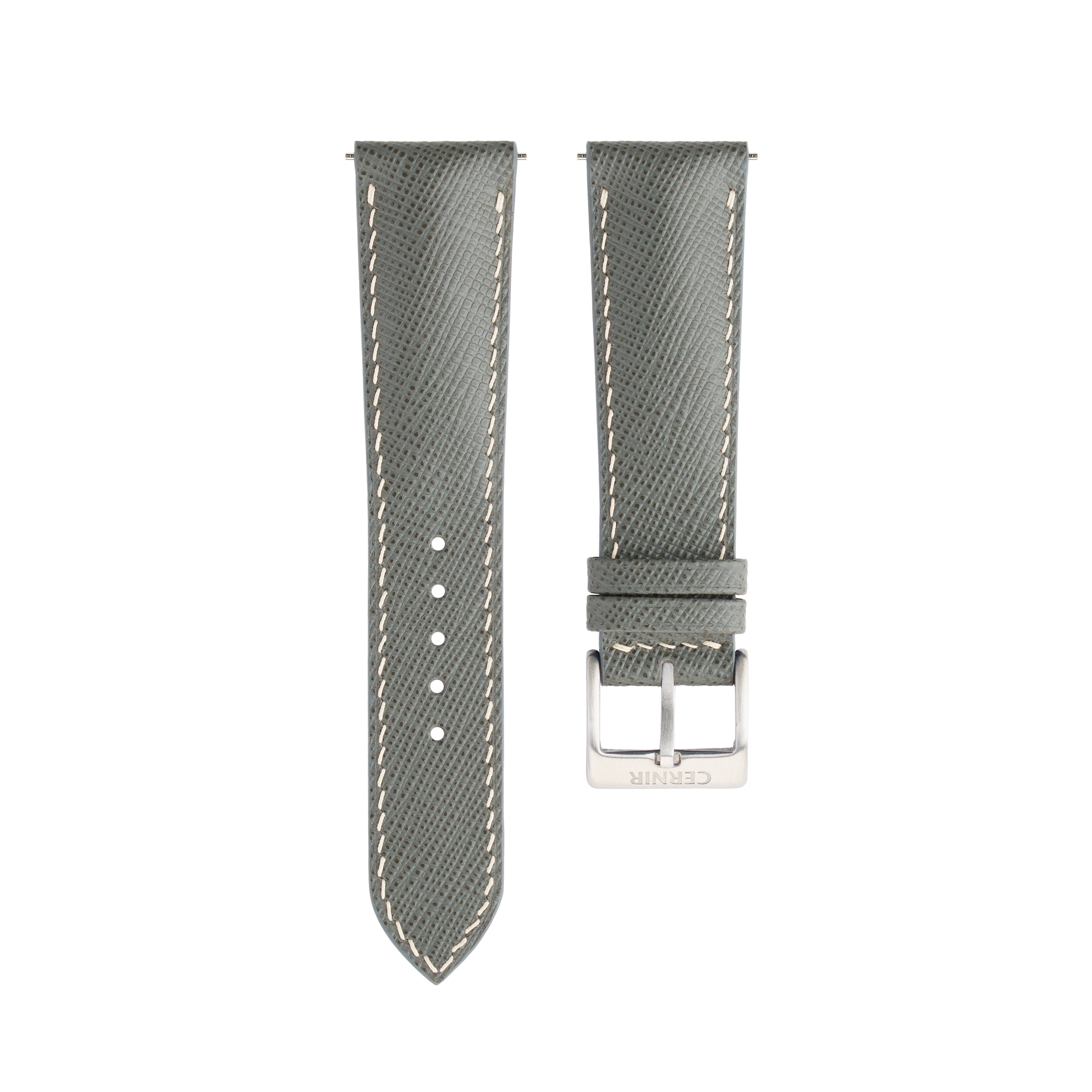 Grey Saffiano Leather Padded Watch Strap