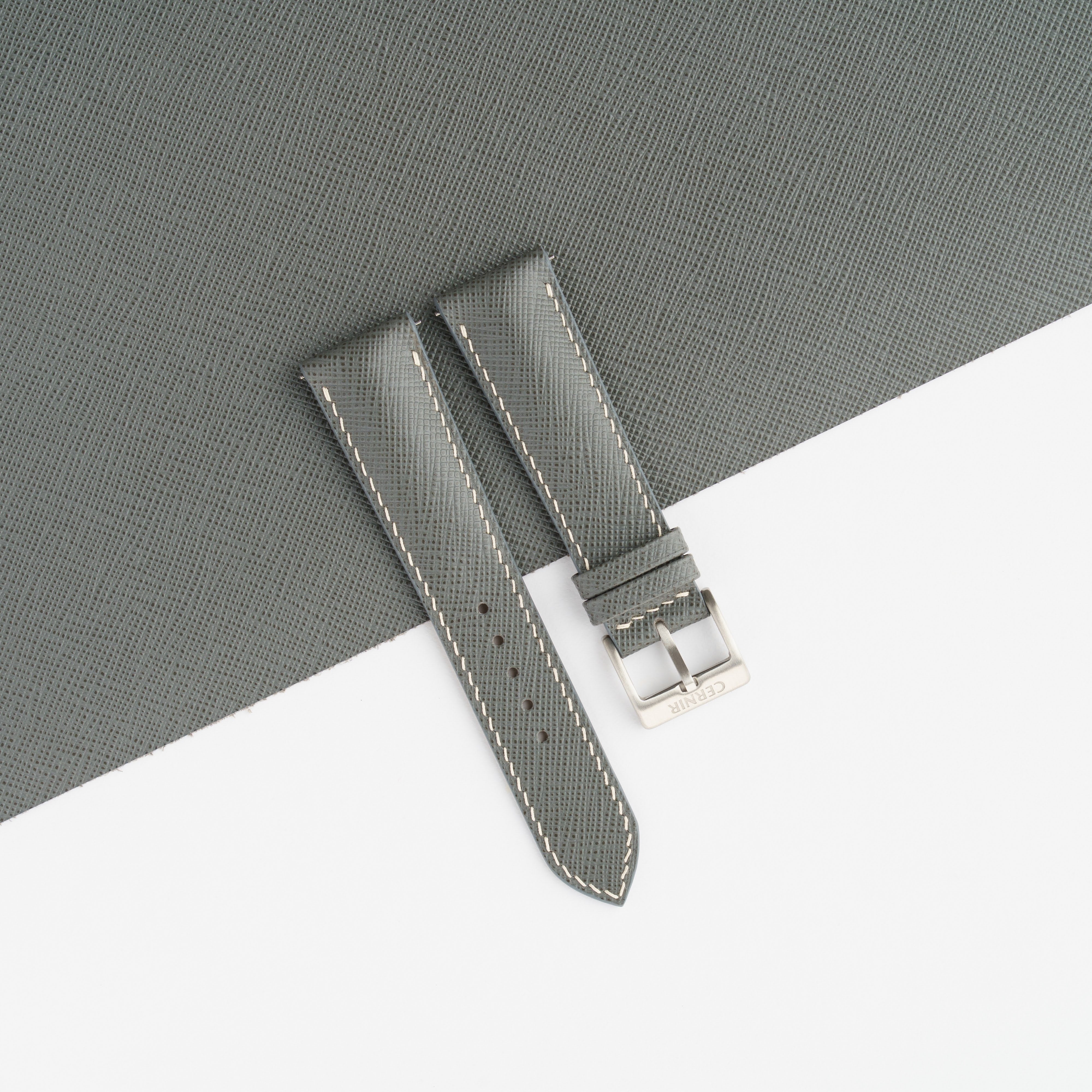 Grey Saffiano Leather Padded Watch Strap