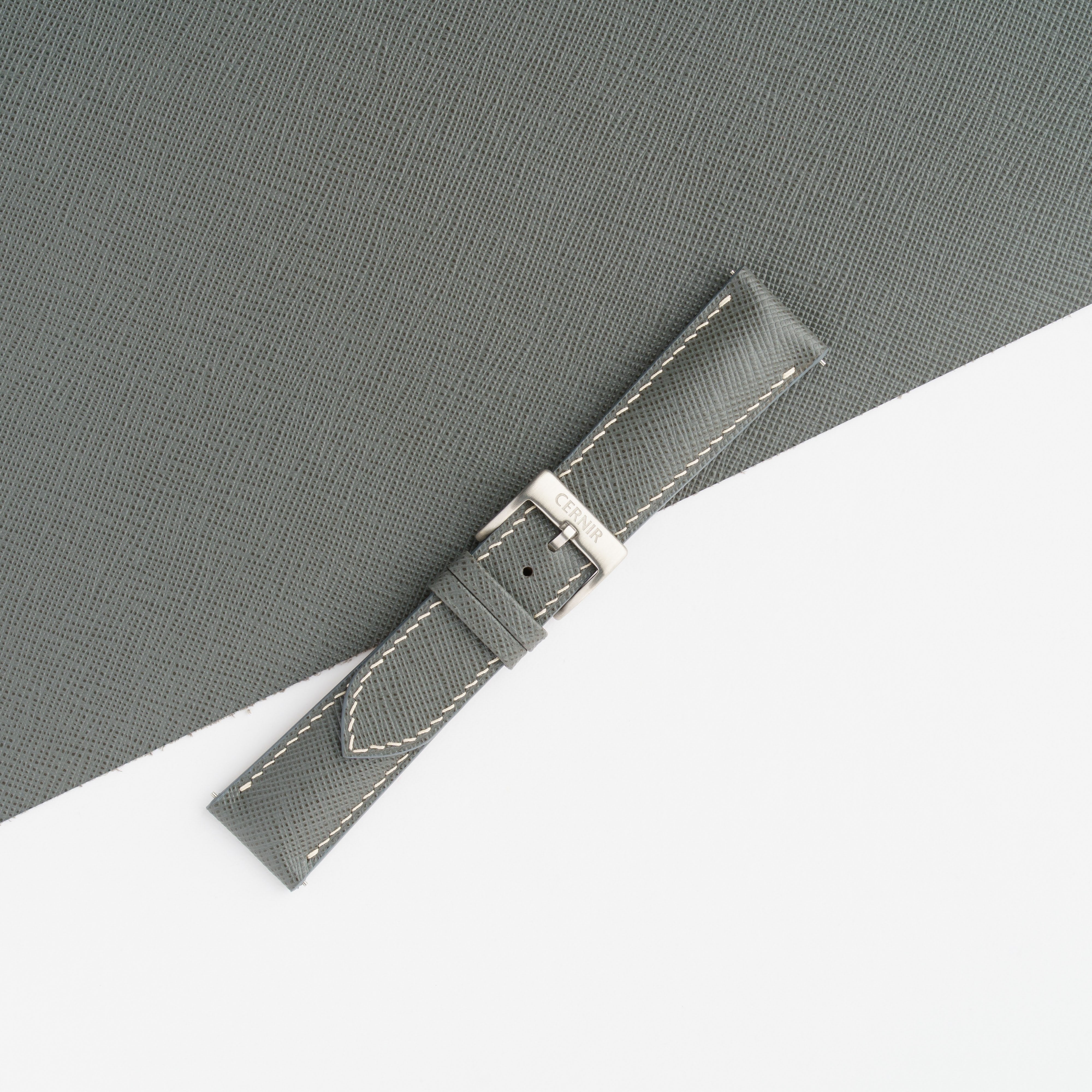 Grey Saffiano Leather Padded Watch Strap