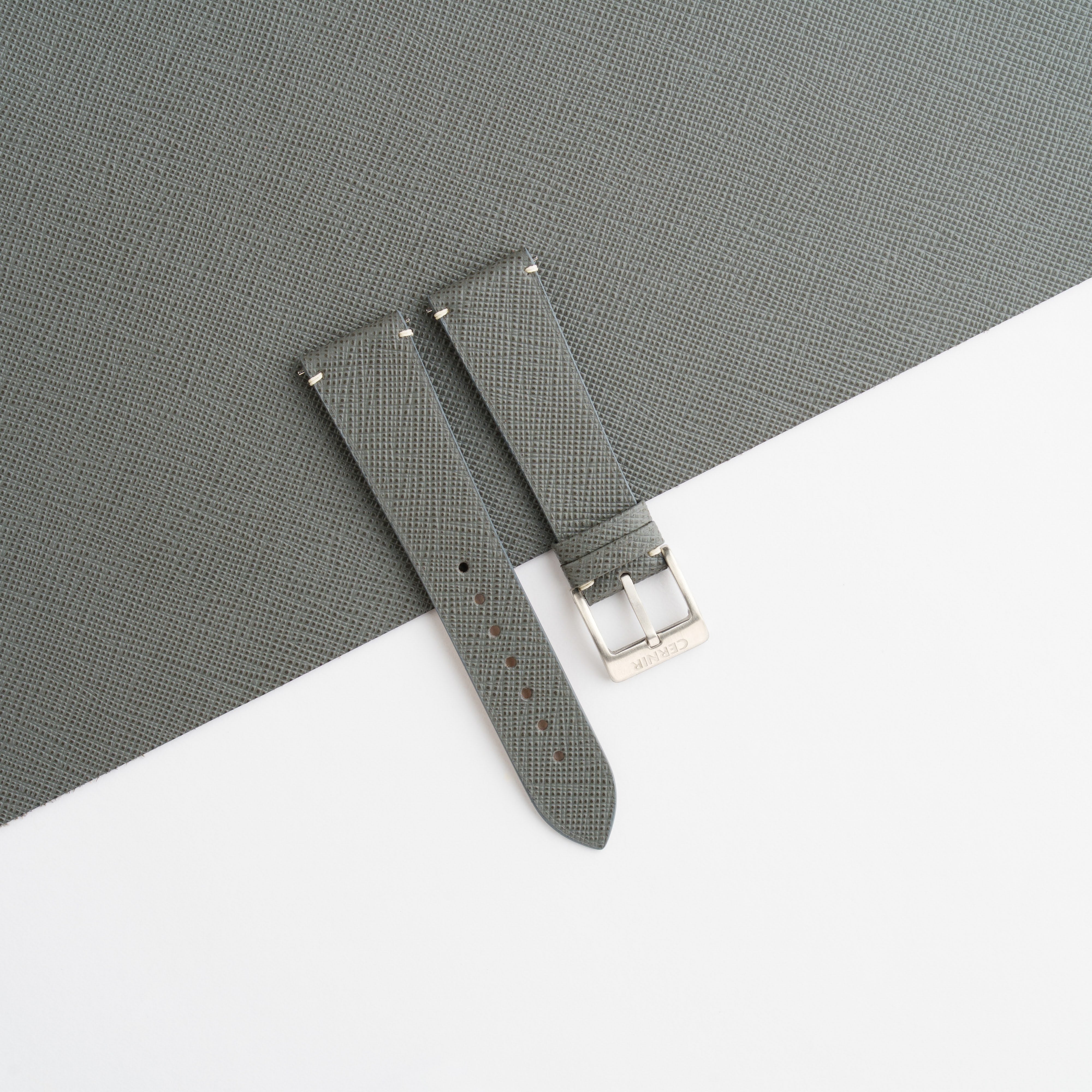 Grey Saffiano Leather Stitchless Watch Strap