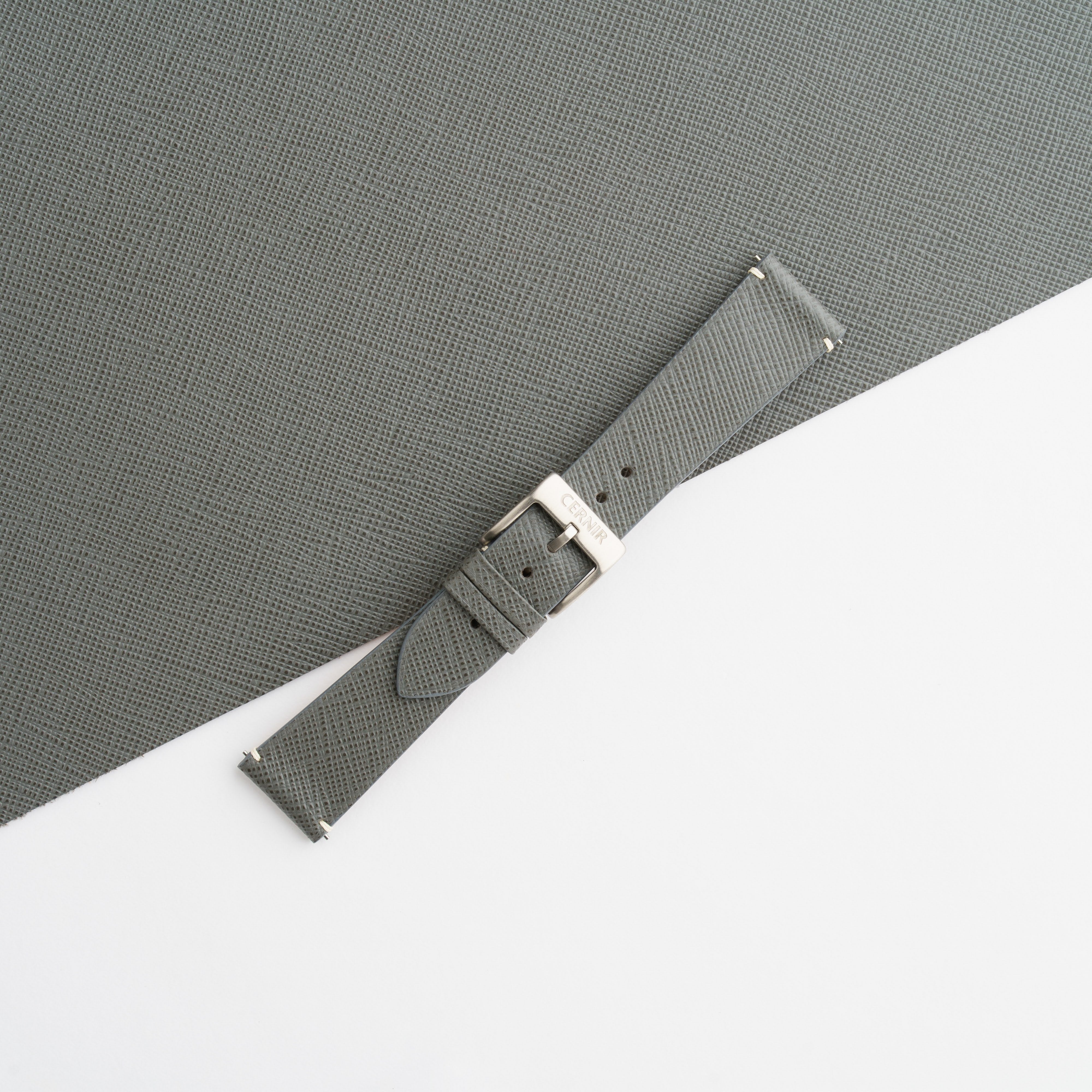 Grey Saffiano Leather Stitchless Watch Strap