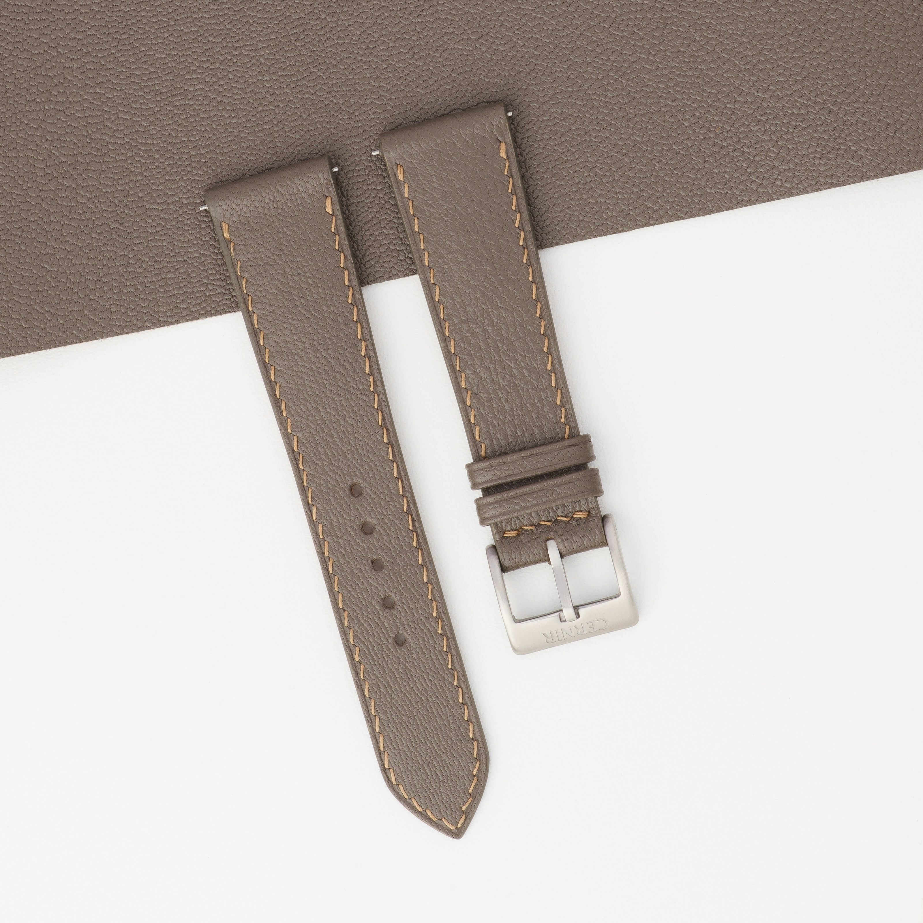 Taupe Alran Chevre Sully Leather Slim Watch Strap
