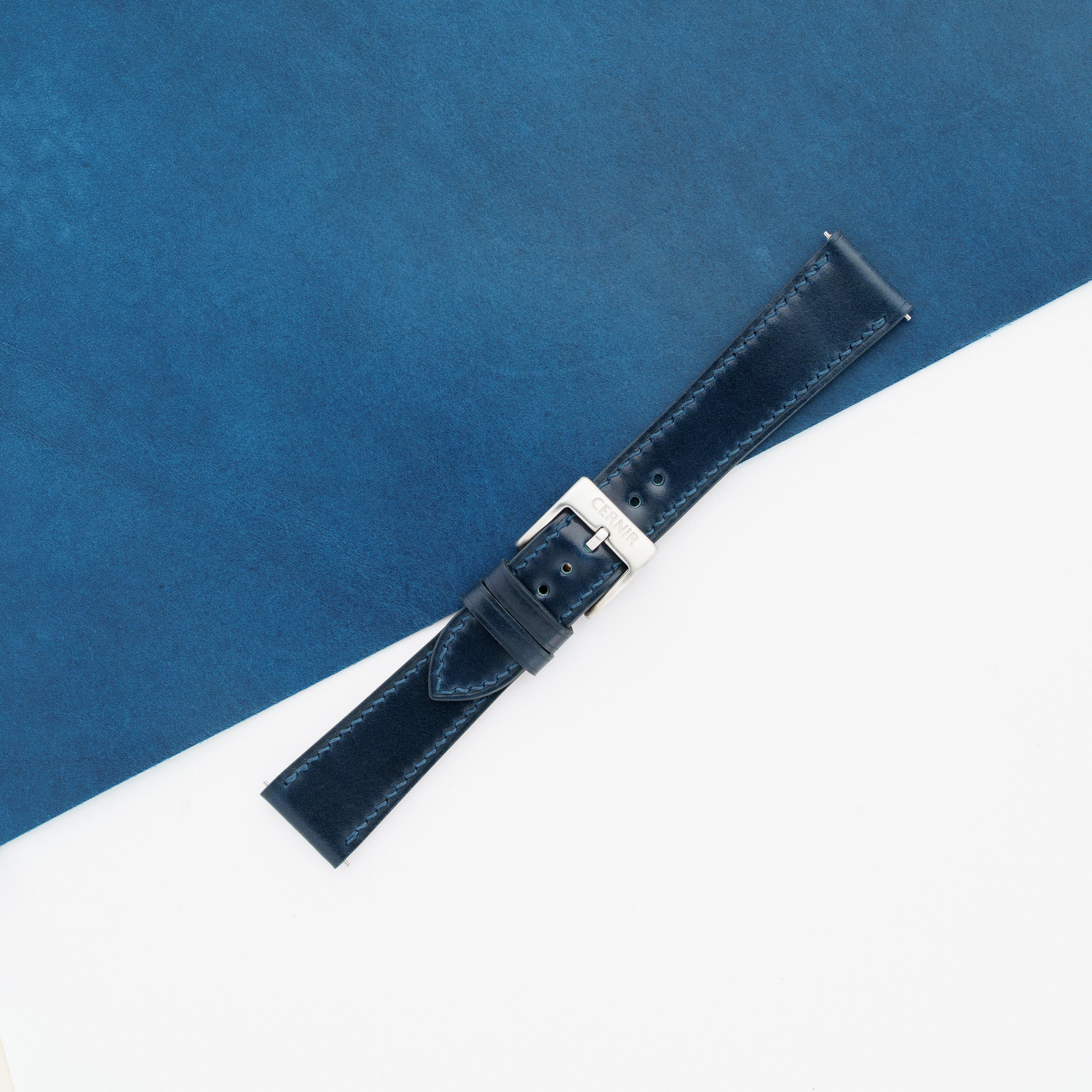 Navy Shell Cordovan Leather Slim Watch Strap
