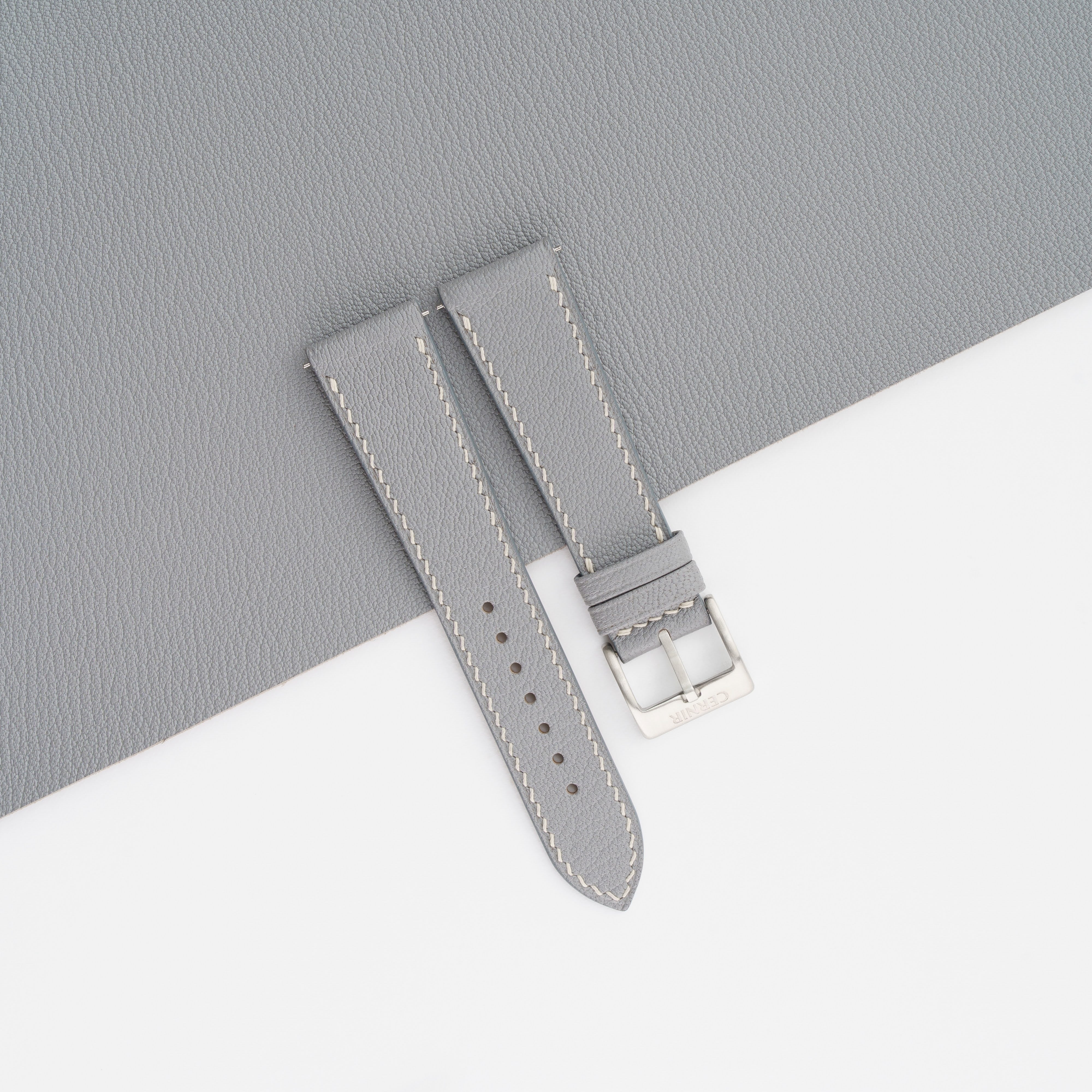 Light Grey Alran Chevre Sully Leather Slim Watch Strap
