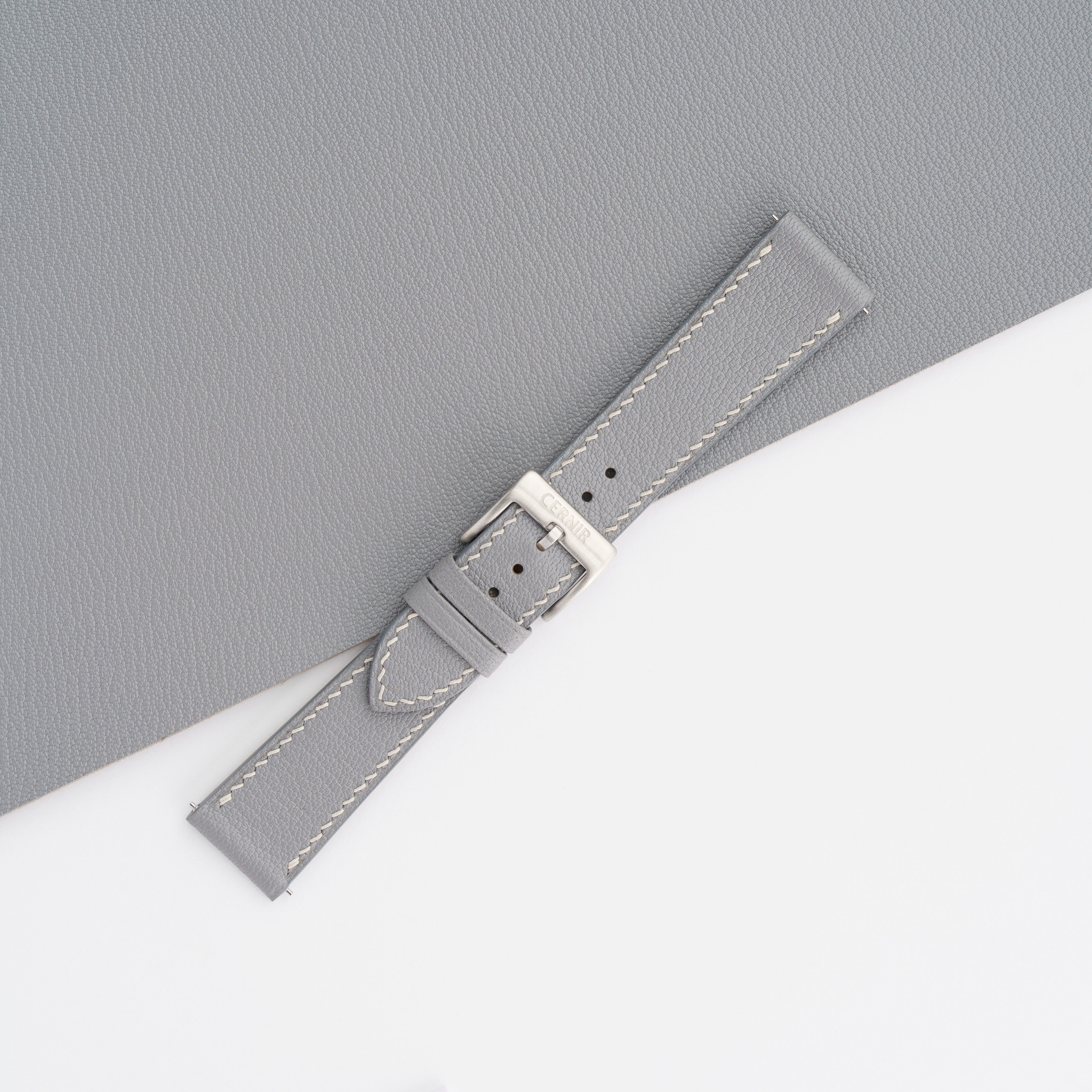 Light Grey Alran Chevre Sully Leather Slim Watch Strap