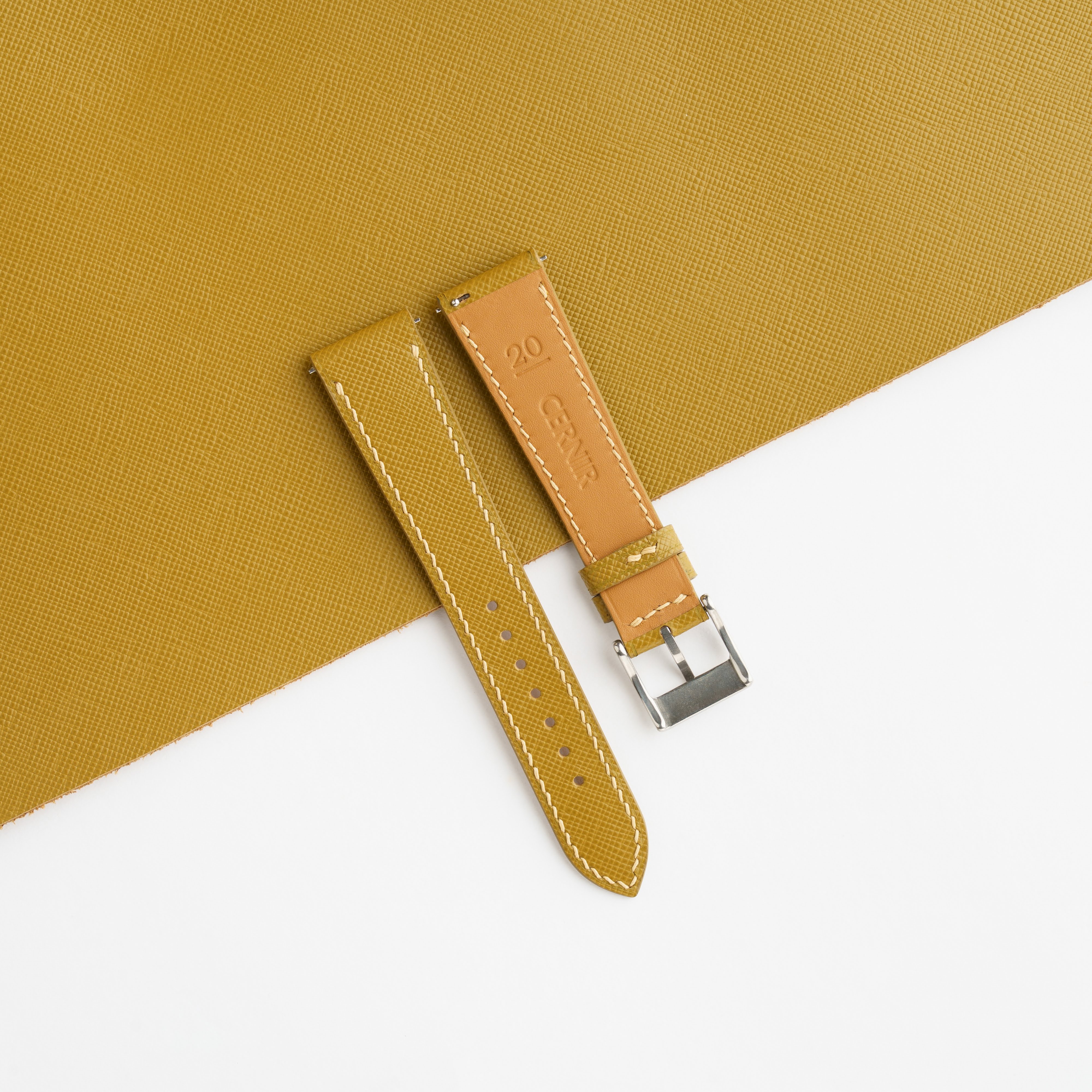 Mustard Yellow Saffiano Leather Slim Watch Strap by Cernir