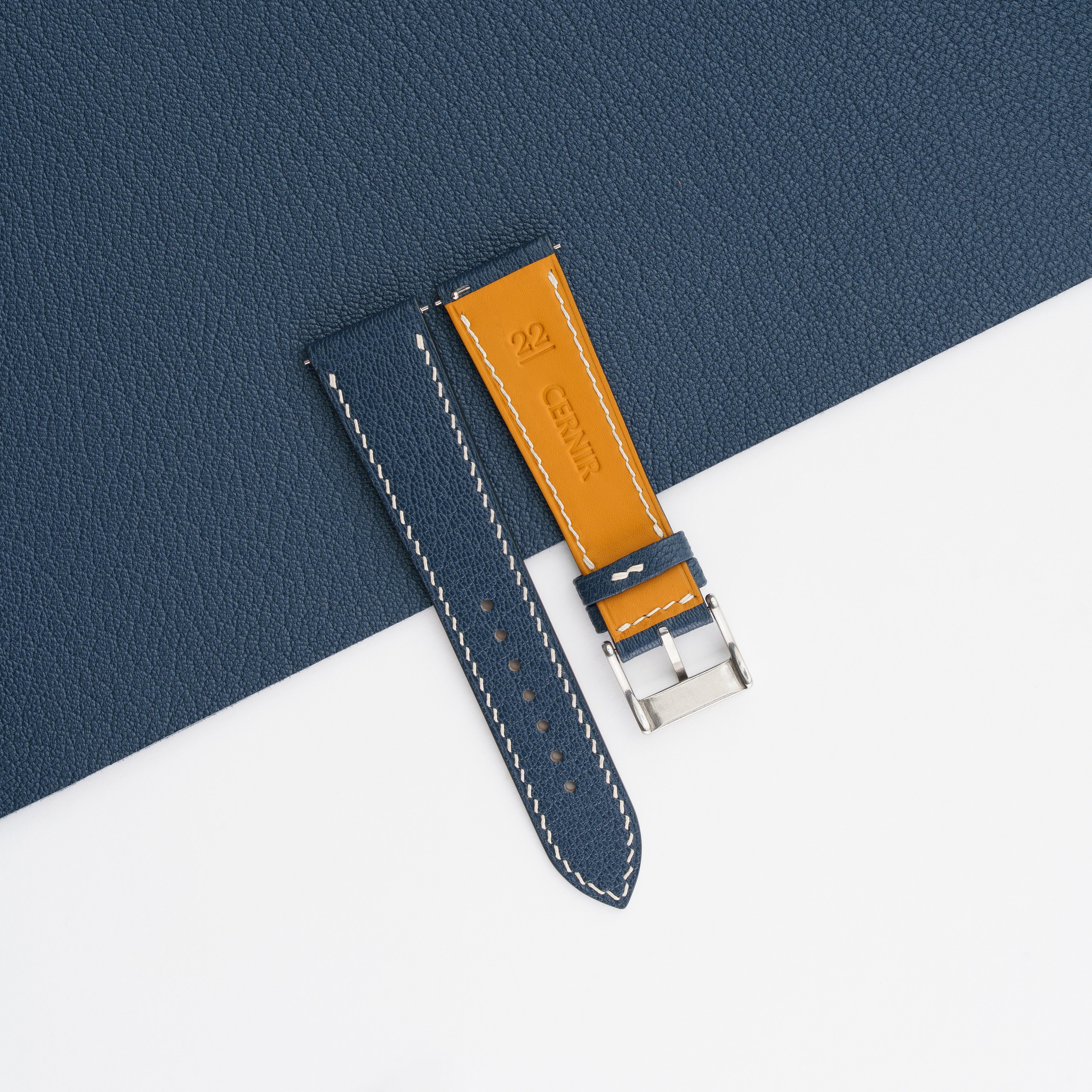 Navy Blue Alran Chevre Sully Leather Slim Watch Strap