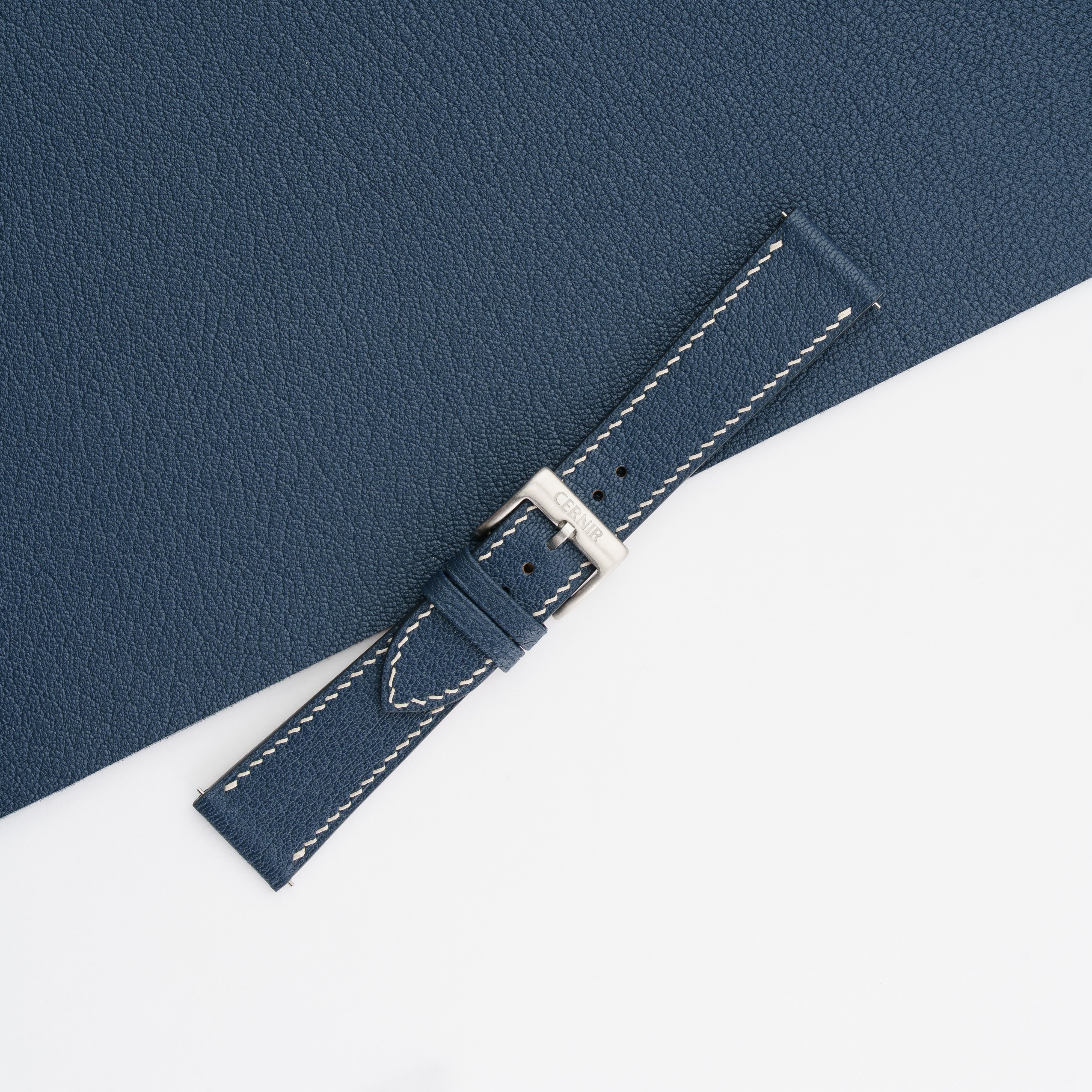 Navy Blue Alran Chevre Sully Leather Slim Watch Strap