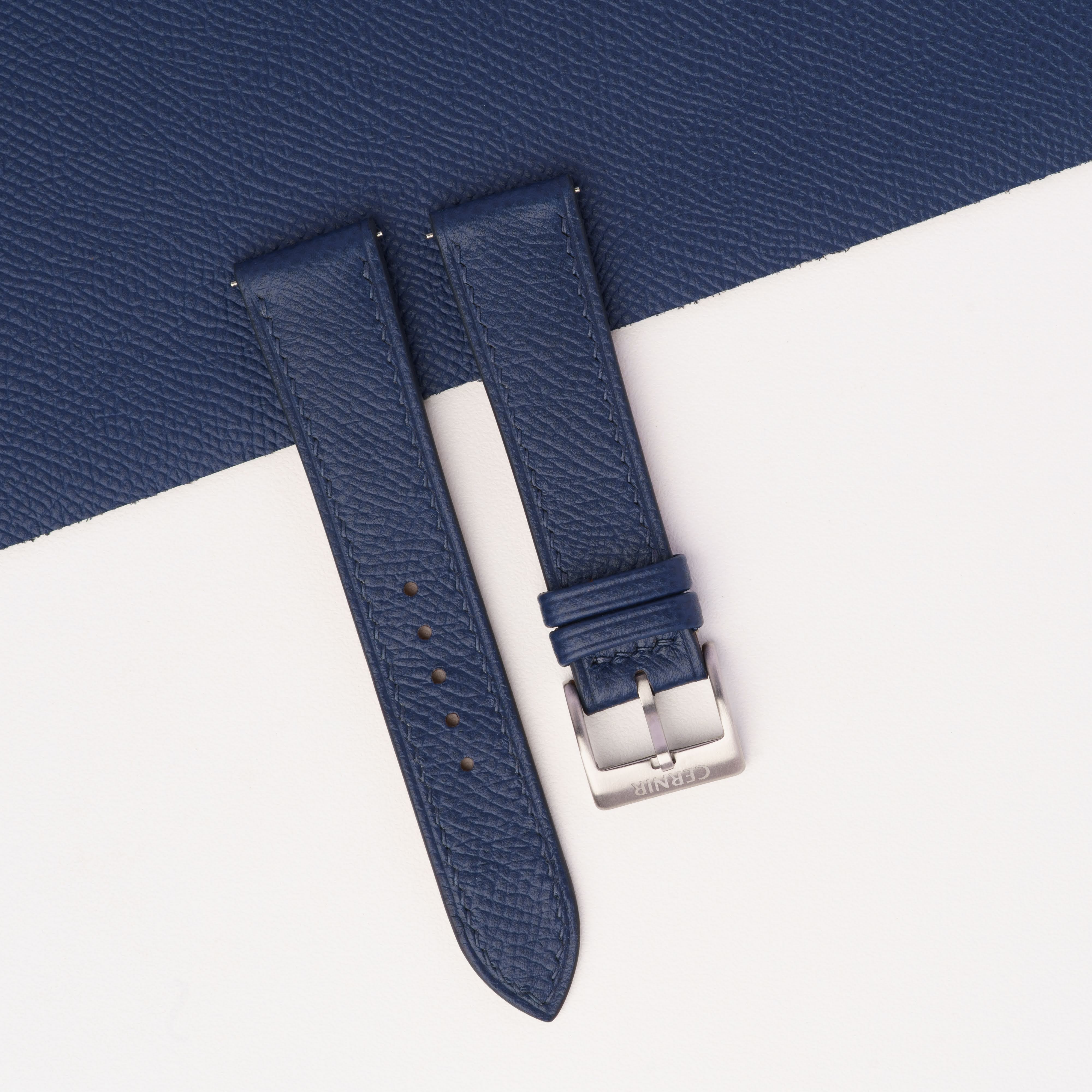 Navy Epsom Leather Slim Watch Strap