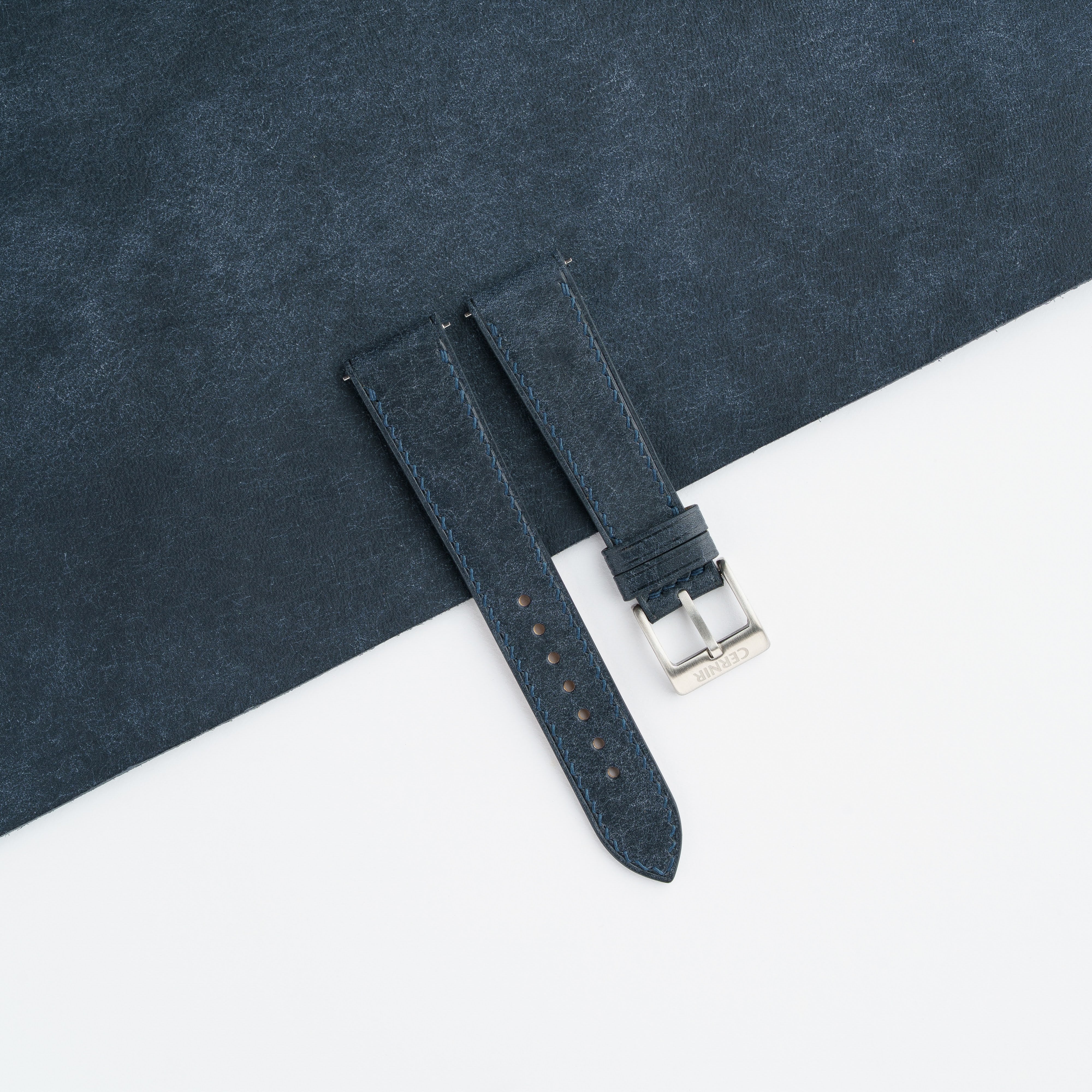 Navy Pueblo Leather Slim Watch Strap