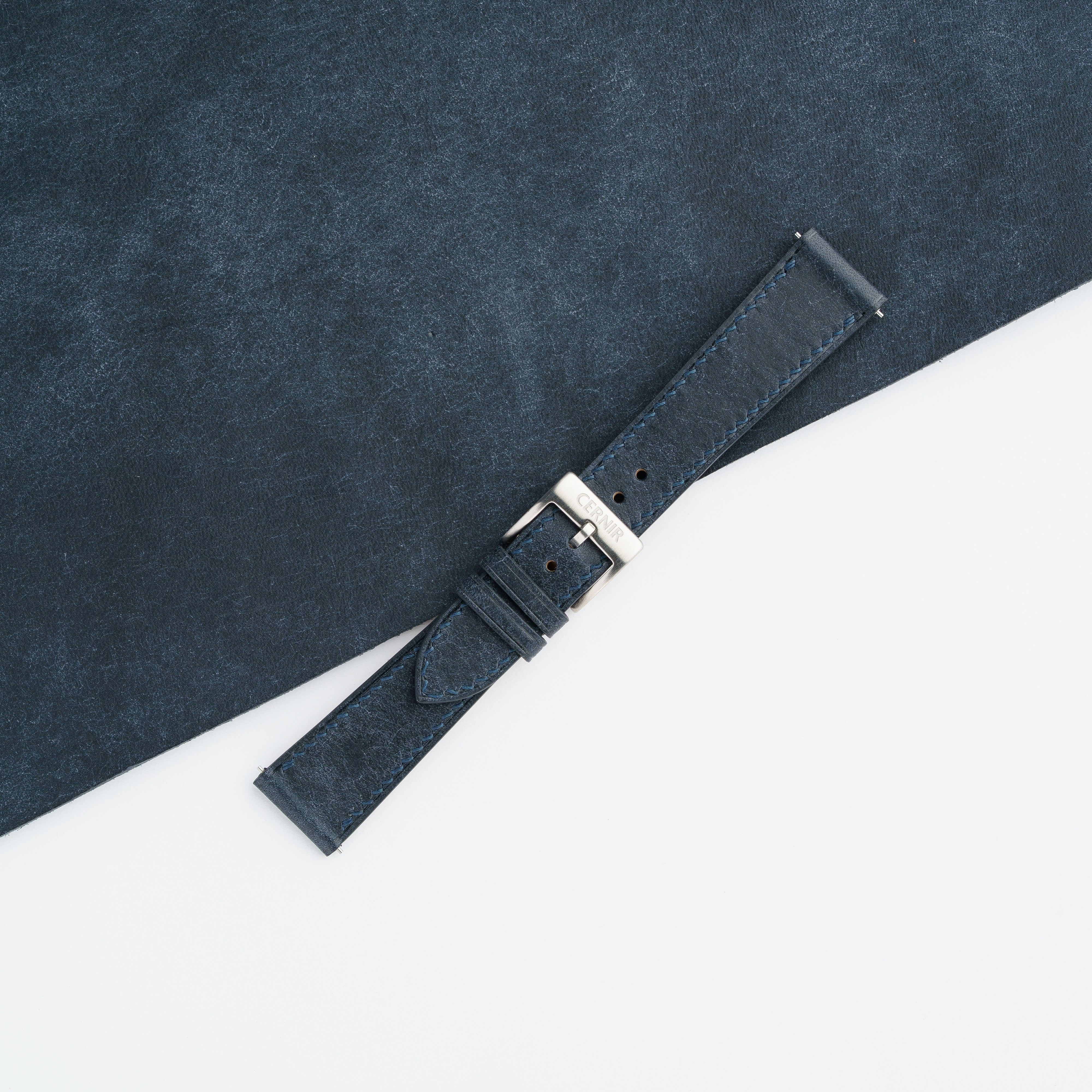 Navy Pueblo Leather Slim Watch Strap