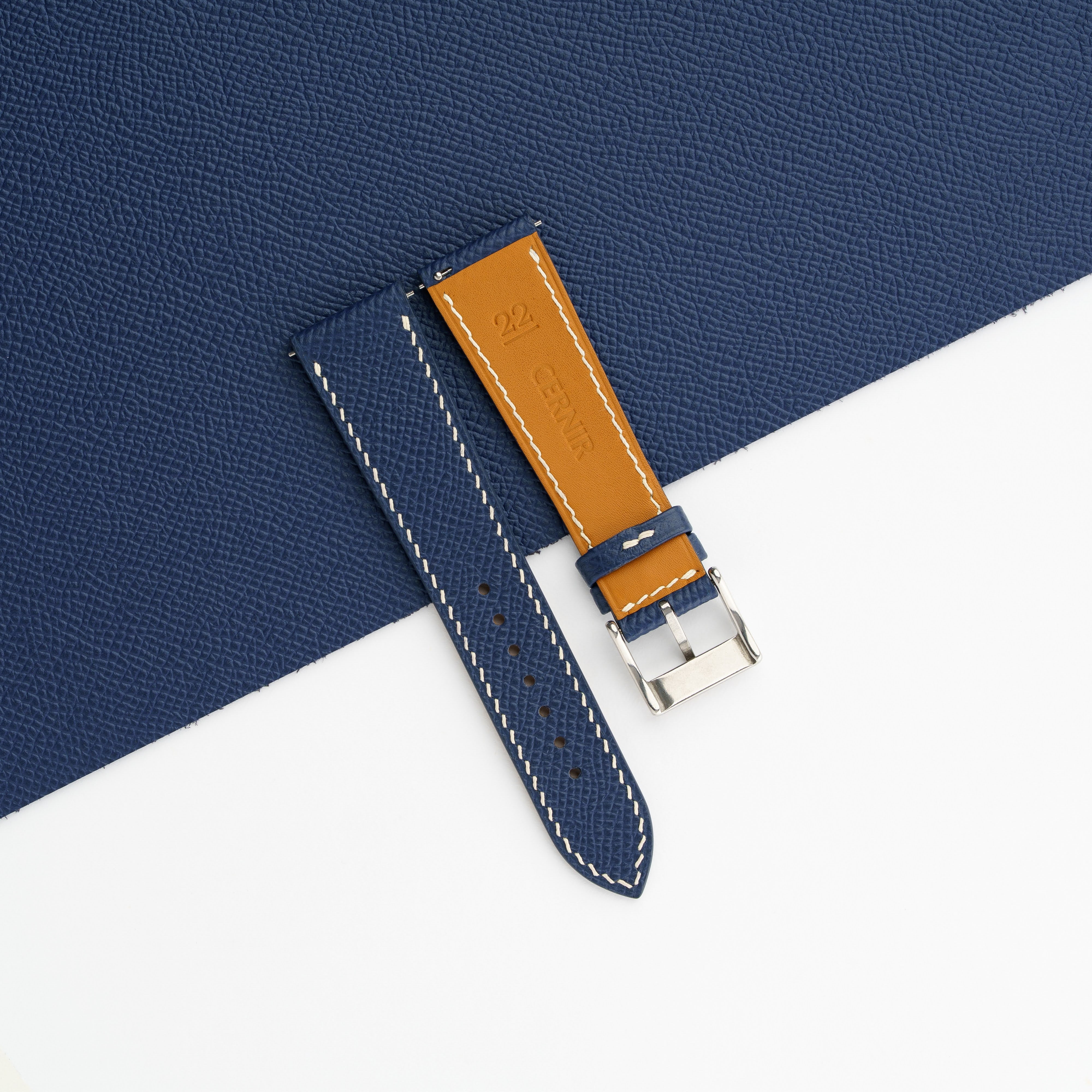 Navy Epsom Leather Watch Strap - Slim - Cream Stitch
