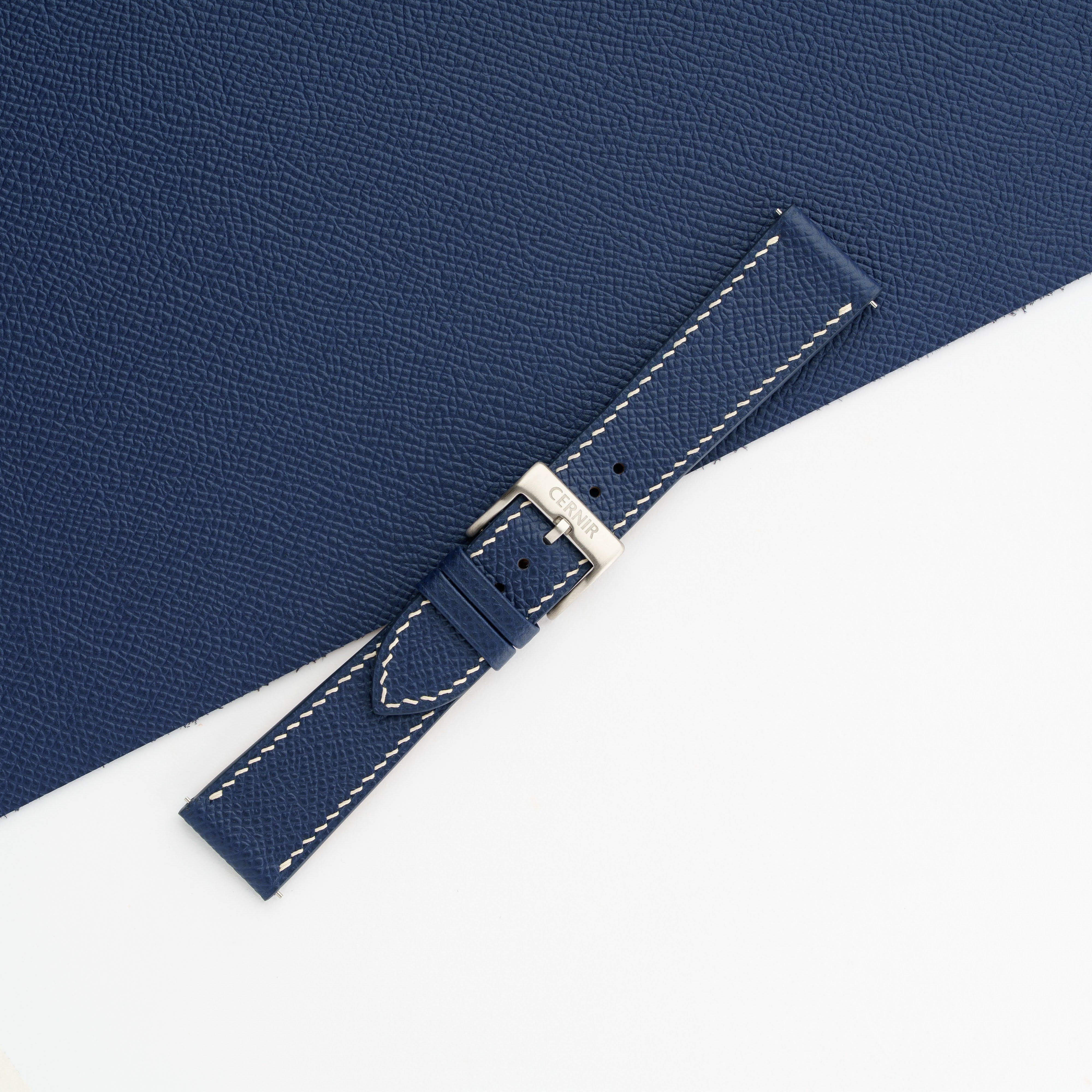 Navy Epsom Leather Watch Strap - Slim - Cream Stitch