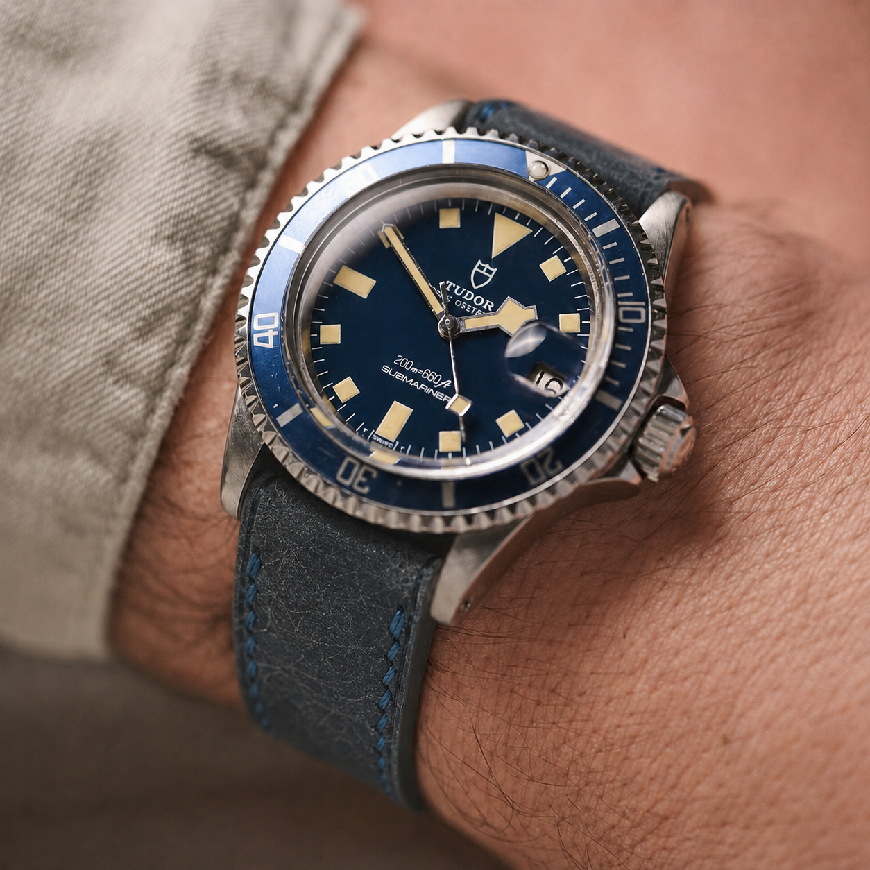 Navy Pueblo Leather Slim Watch Strap