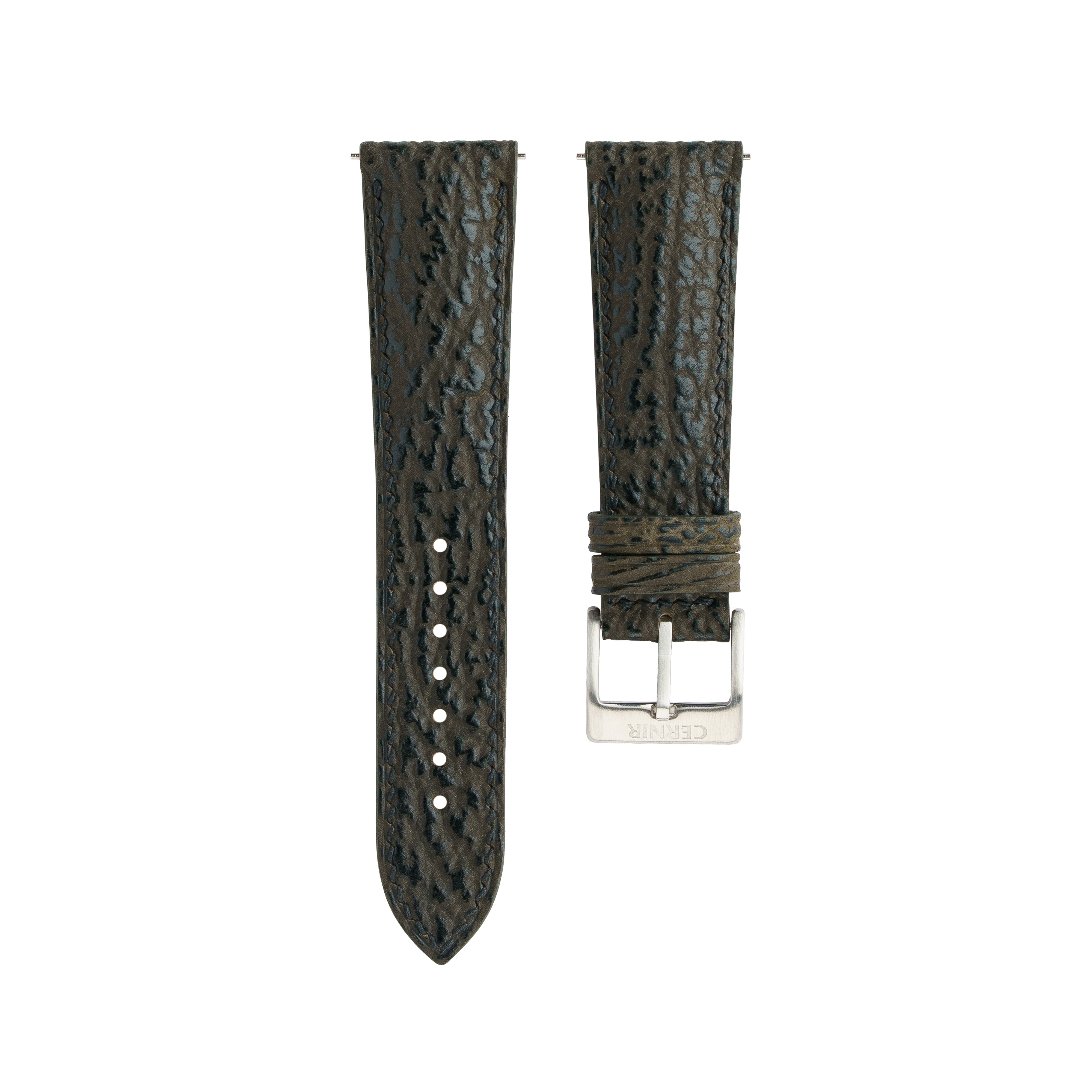 Olive Brown Shark Leather Padded Watch Strap