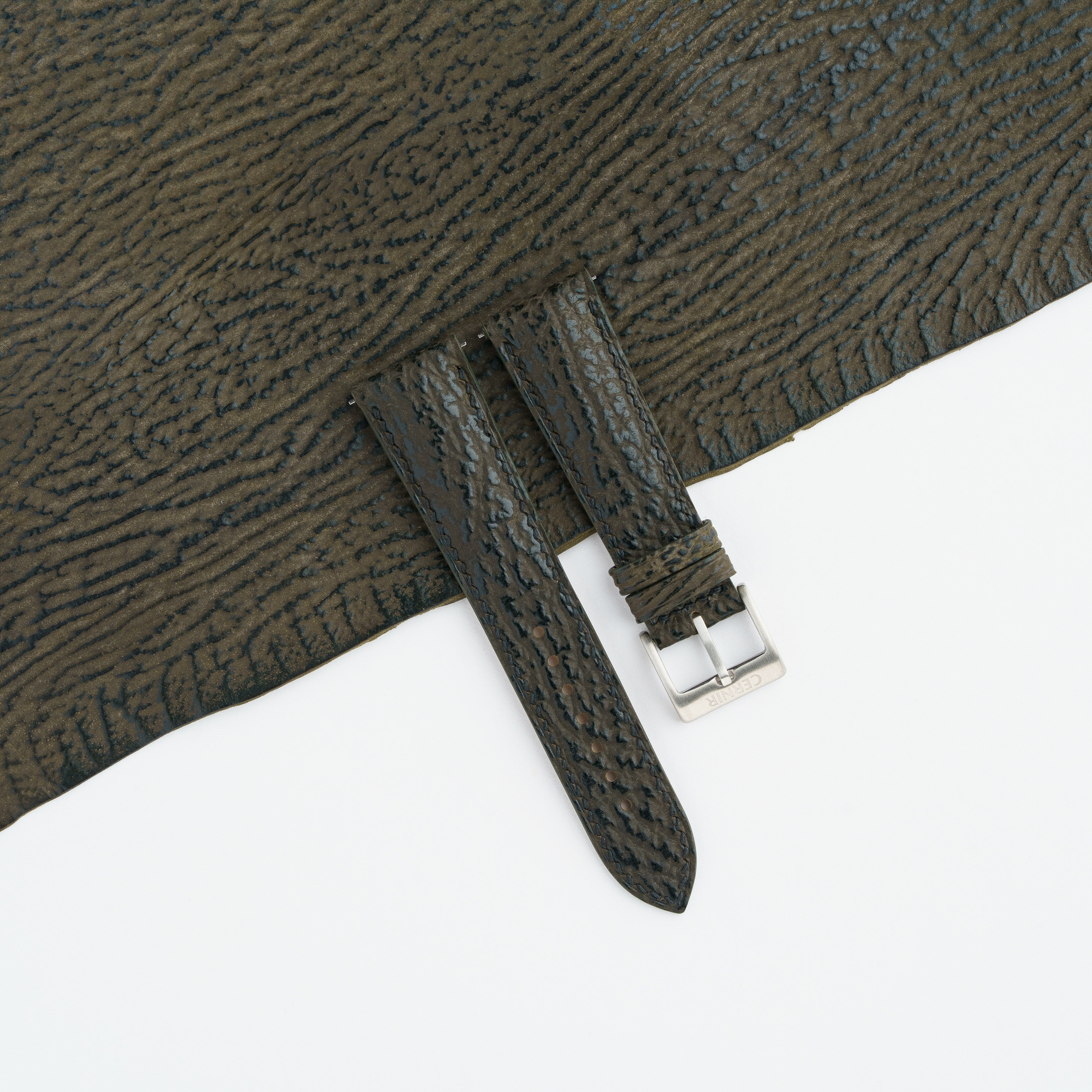 Olive Brown Shark Leather Padded Watch Strap