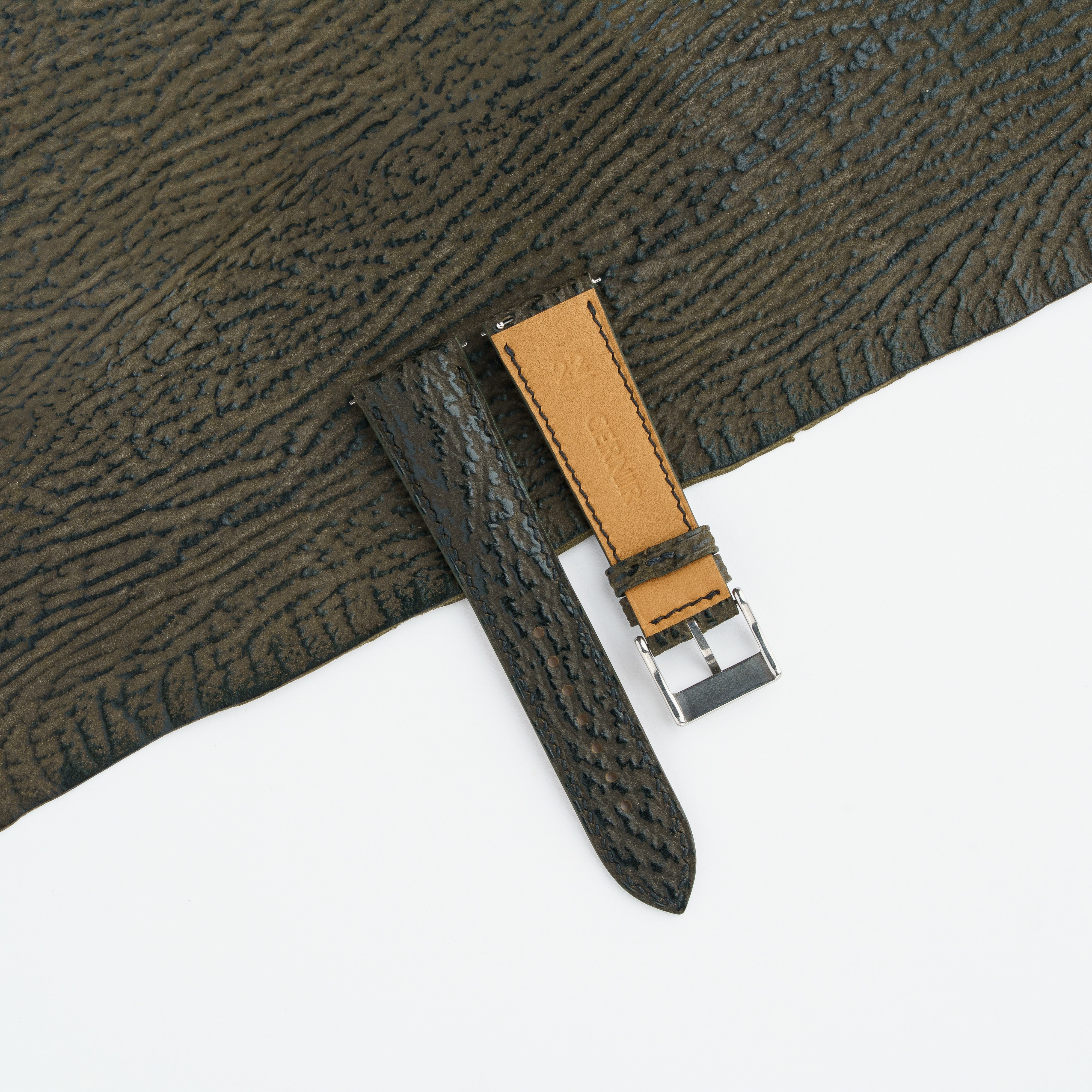 Olive Brown Shark Leather Padded Watch Strap