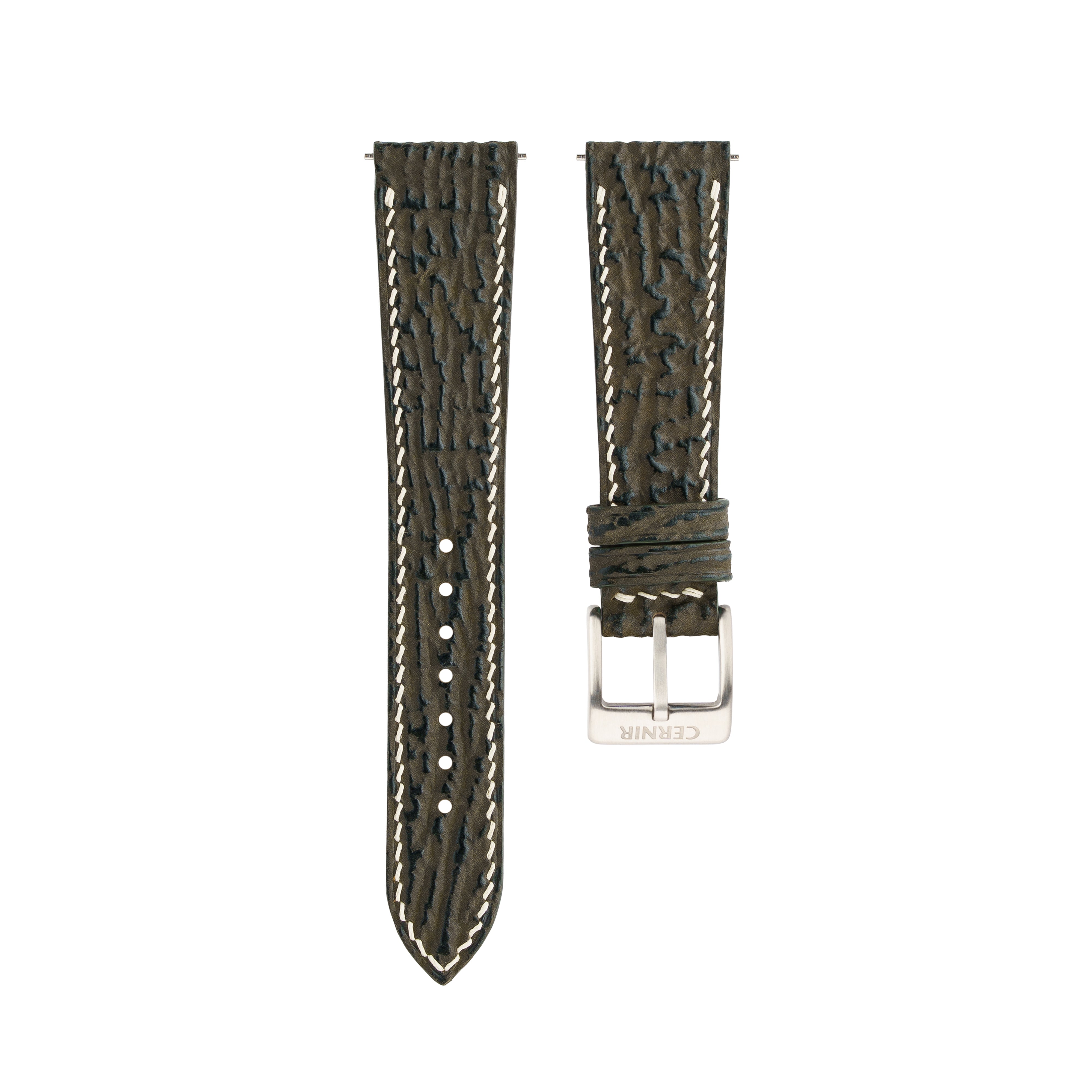 Olive Brown Shark Leather Slim Watch Strap