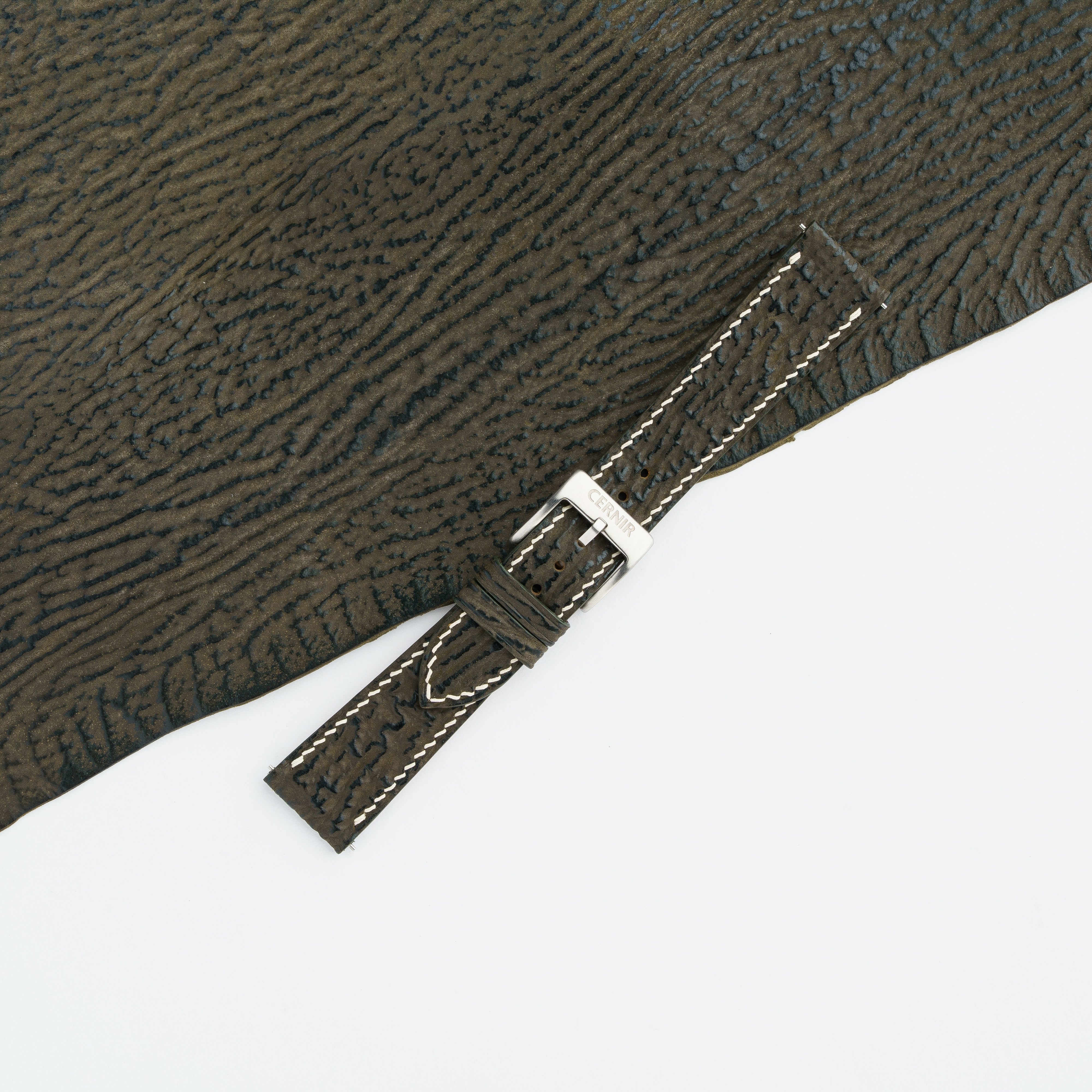 Olive Brown Shark Leather Slim Watch Strap