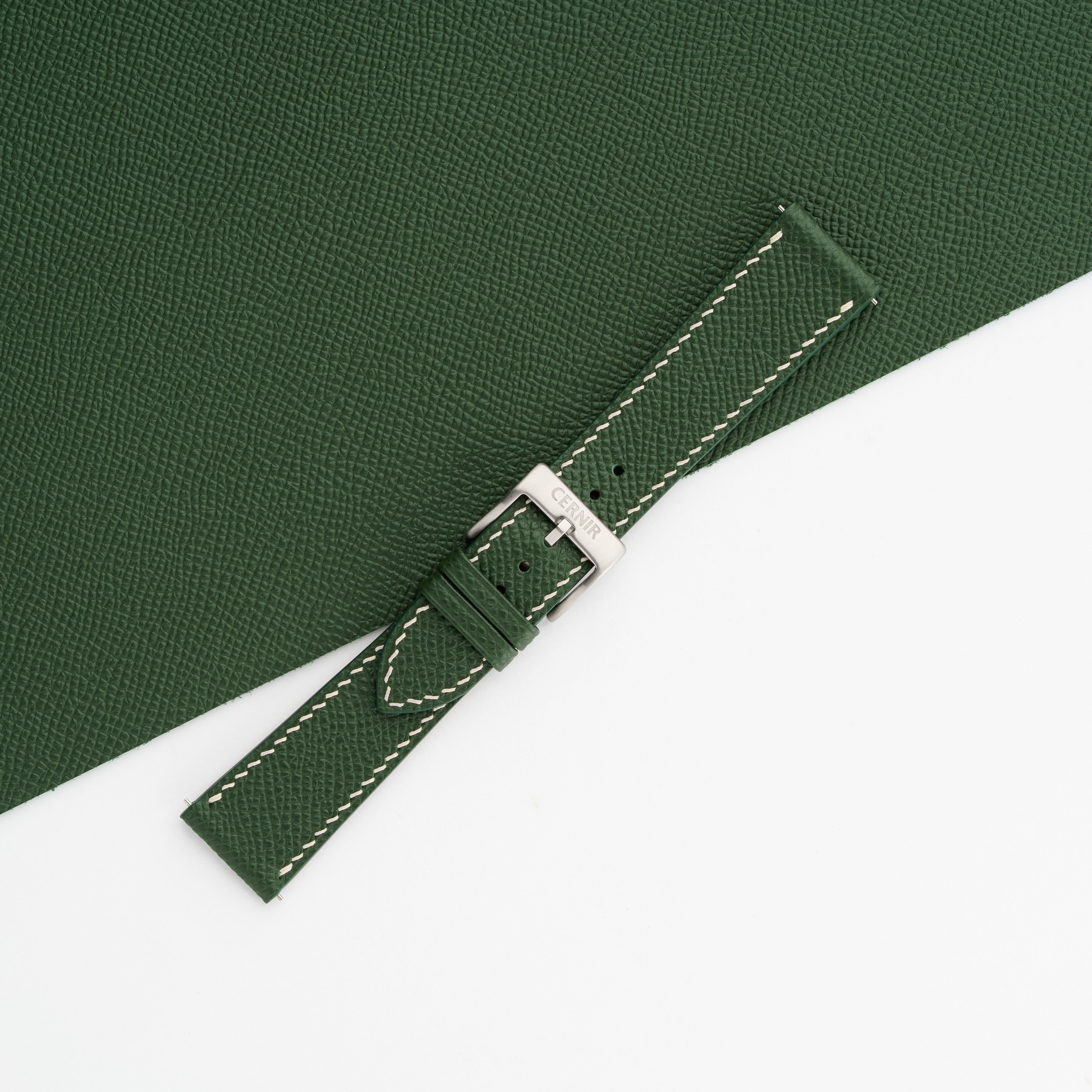 Olive Green Epsom Leather Watch Strap - Slim - Cream Stitch